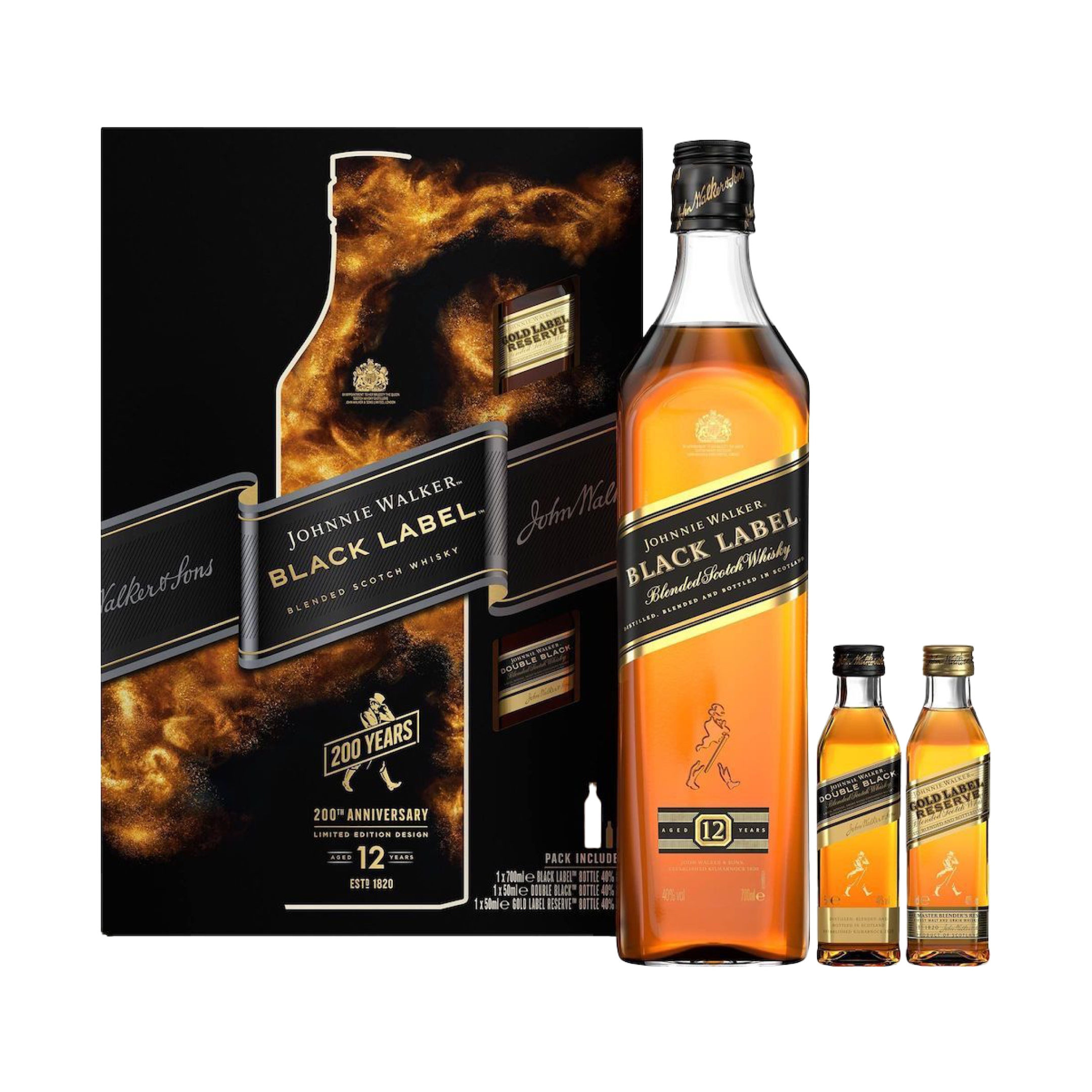 Johnnie Walker Black Label Blended Scotch Whisky Gift Pack, 70cl & 2x5cl