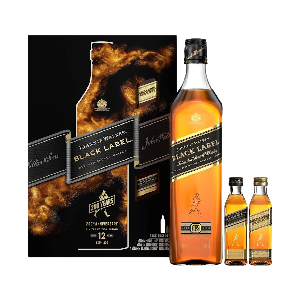 Johnnie Walker Black Label Whisky Gift Pack, 70cl & 2x5cl | Malts GB