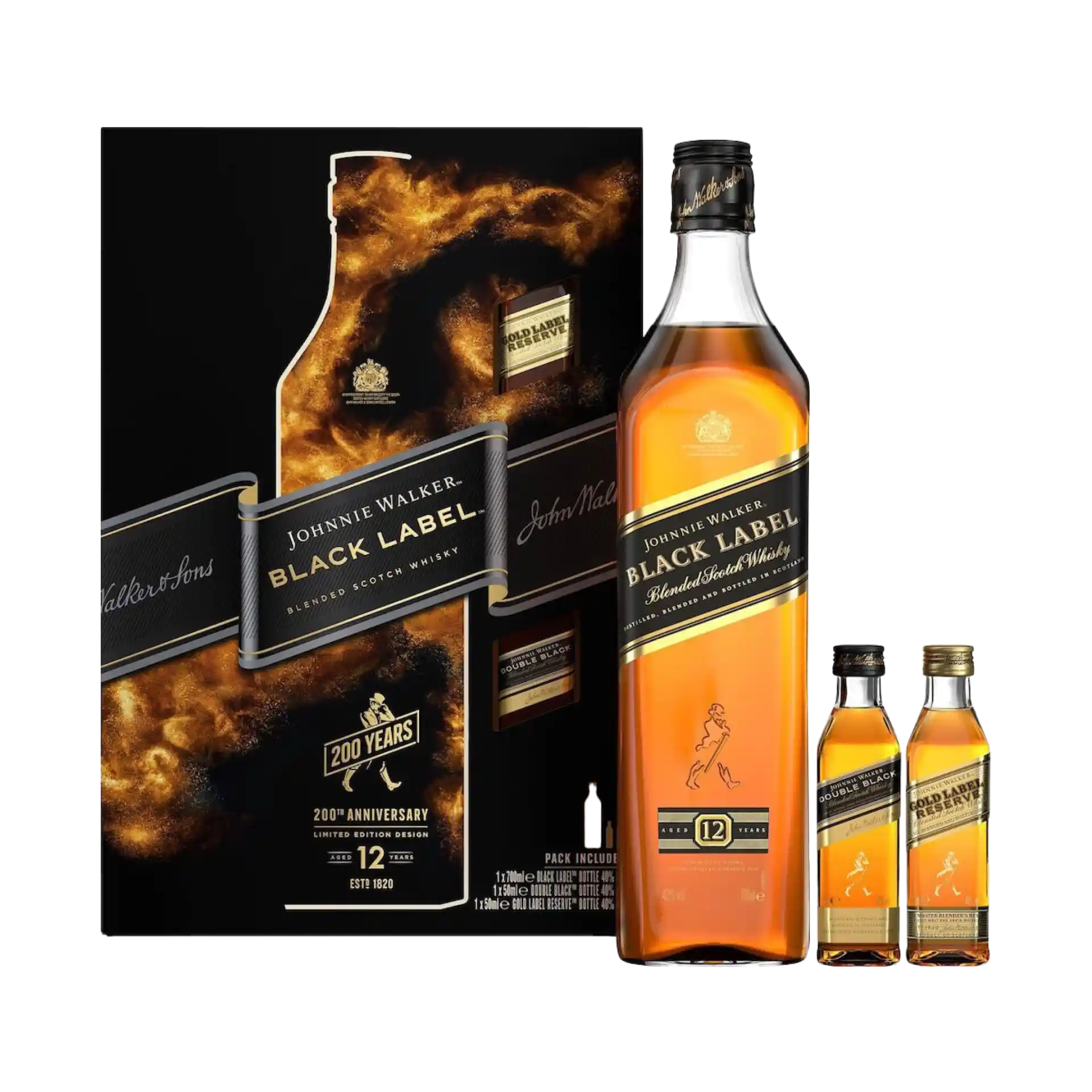 Johnnie Walker Black Label Blended Scotch Whisky Gift Pack, 70cl & 2x5cl