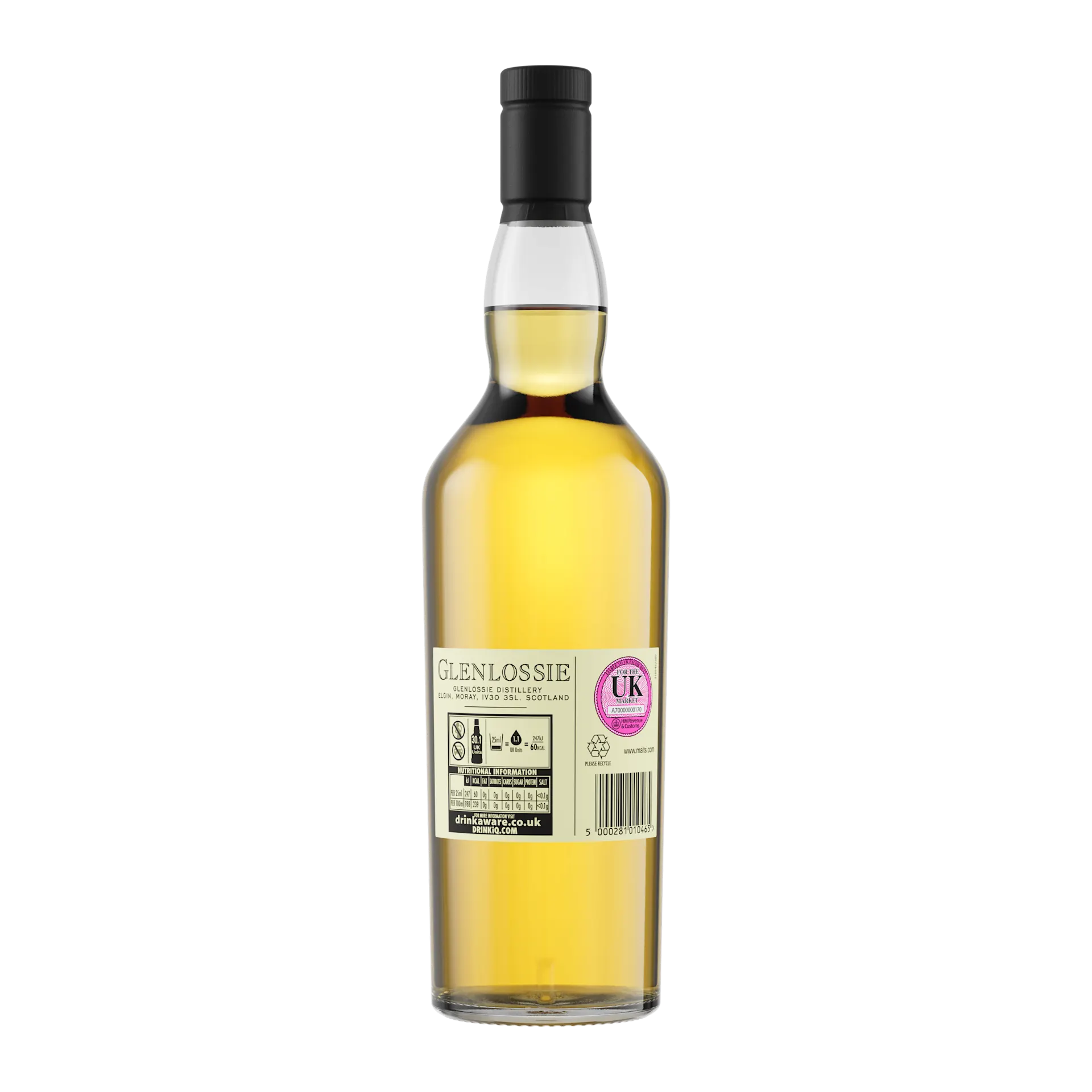 Glenlossie 10 Year Old Flora & Fauna Single Malt Whisky, 70cl - Back of Bottle