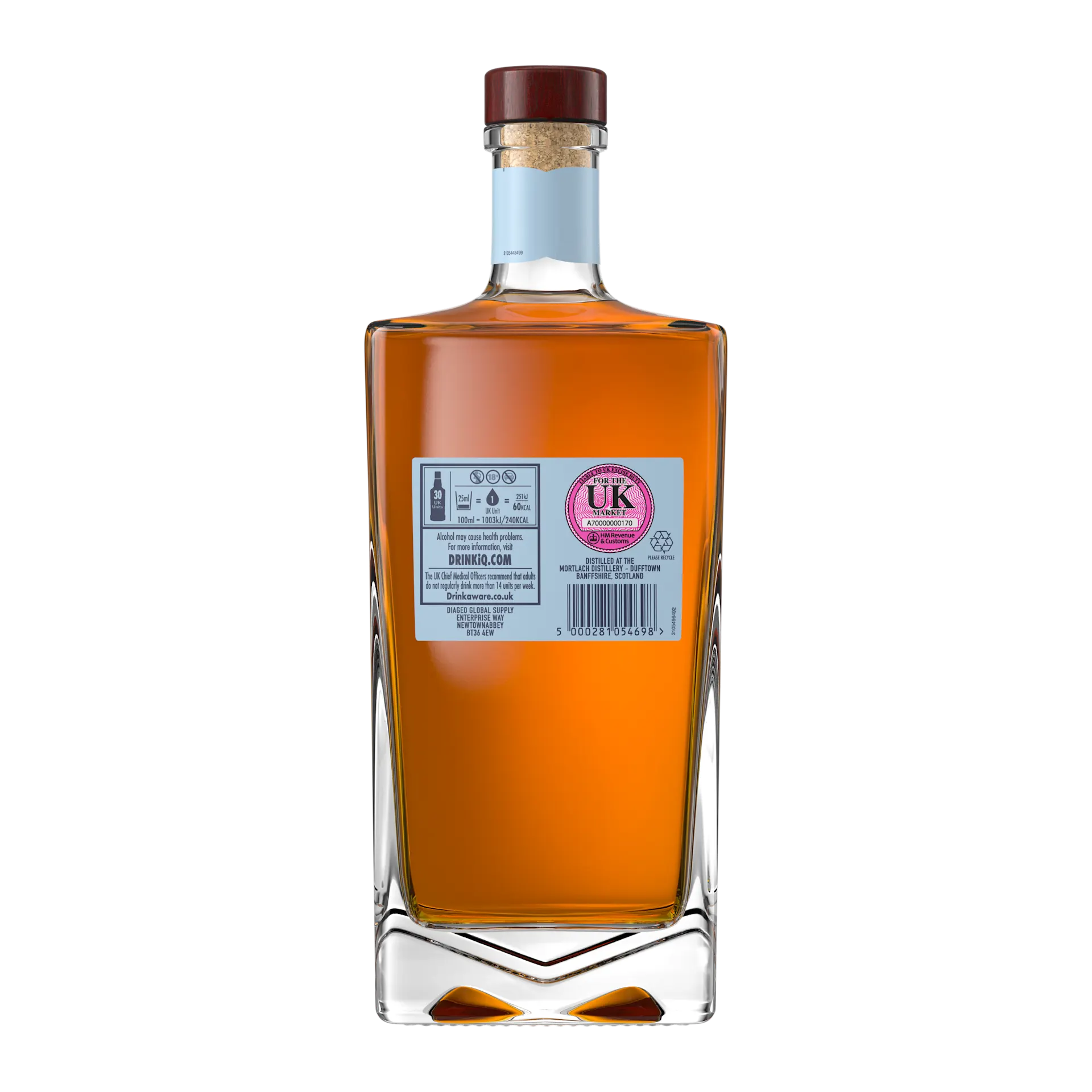 Back bottle view of Mortlach 16 Year Old Single Malt Scotch Whisky, 70cl