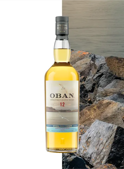Oban Heart of the Harbour bottle with coastal and dessert scene
