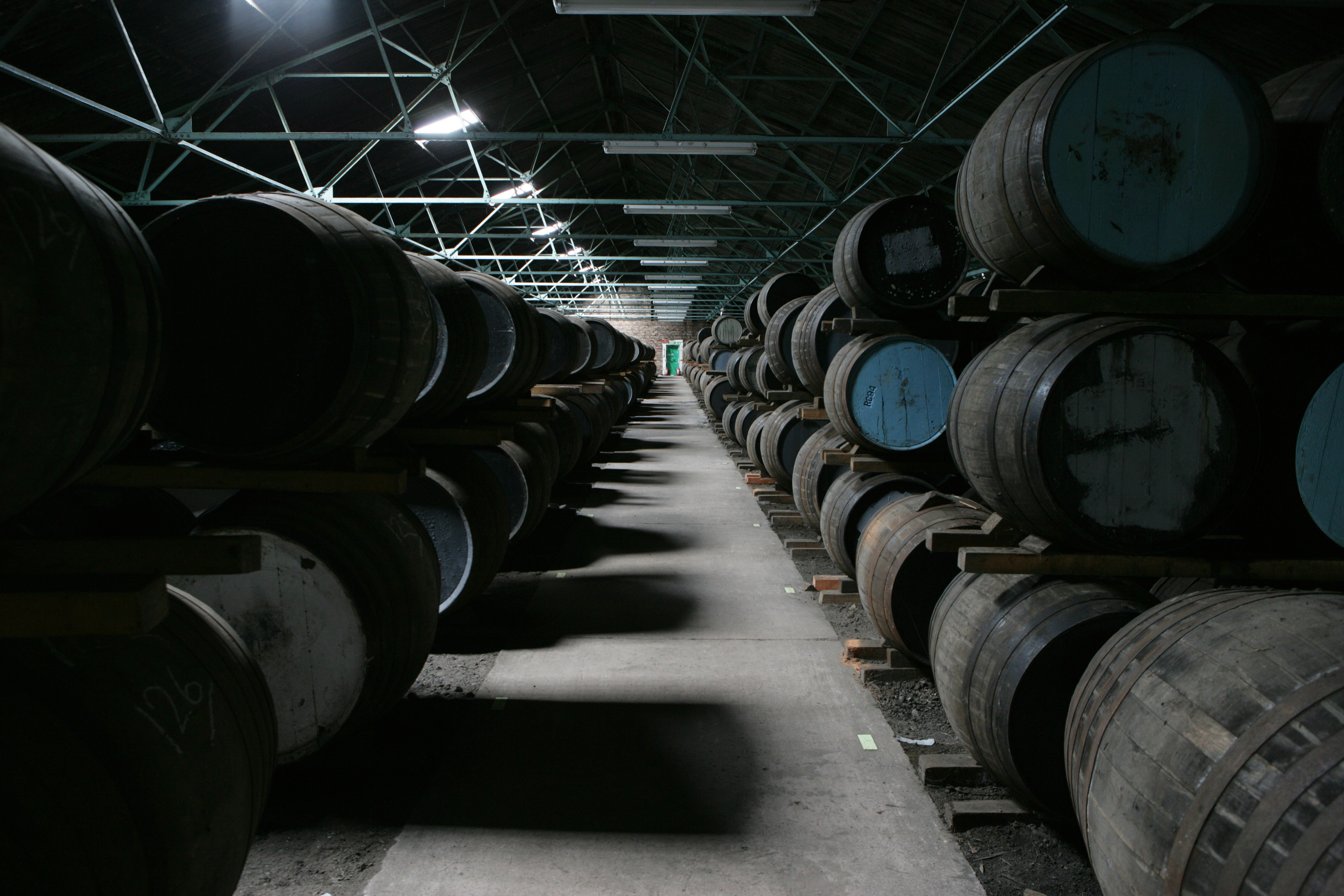 An empty whisky barrel store