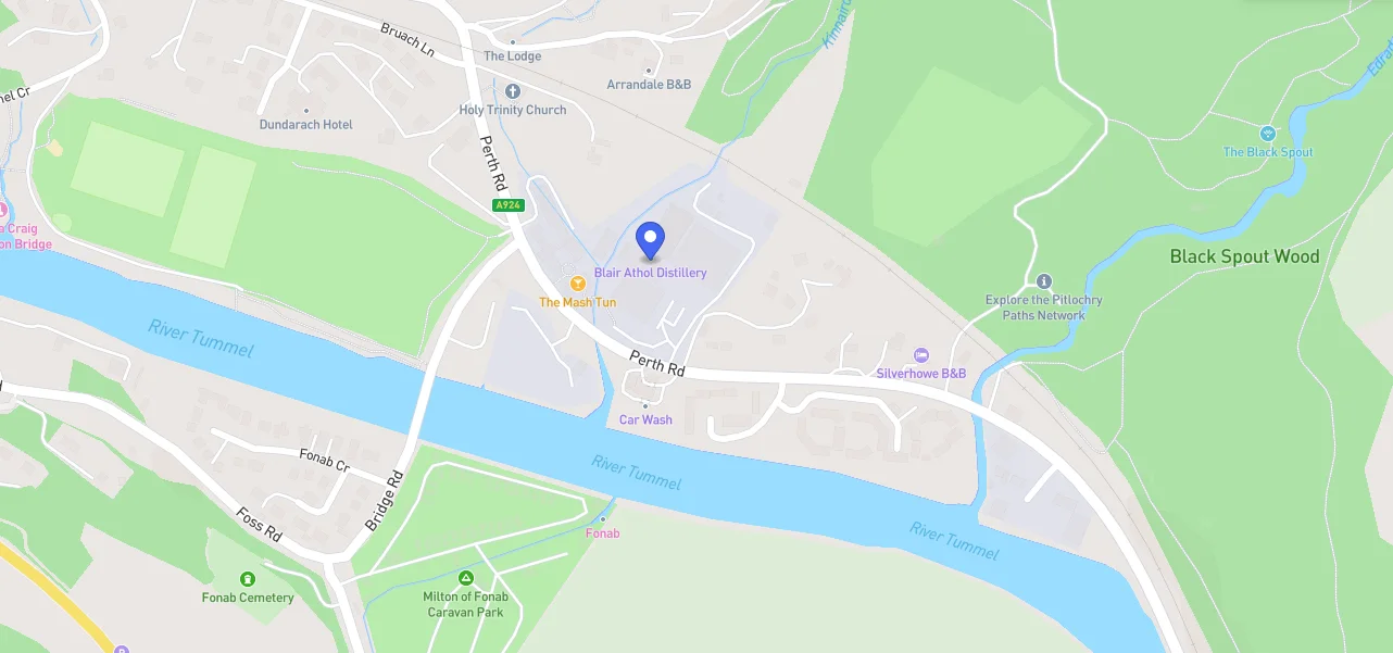 Arial map of the location of the Blair Athol distillery 