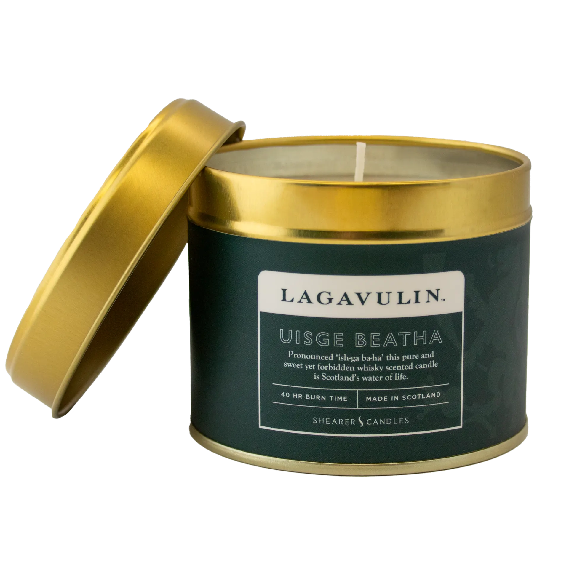 Lagavulin-branded tin candle.