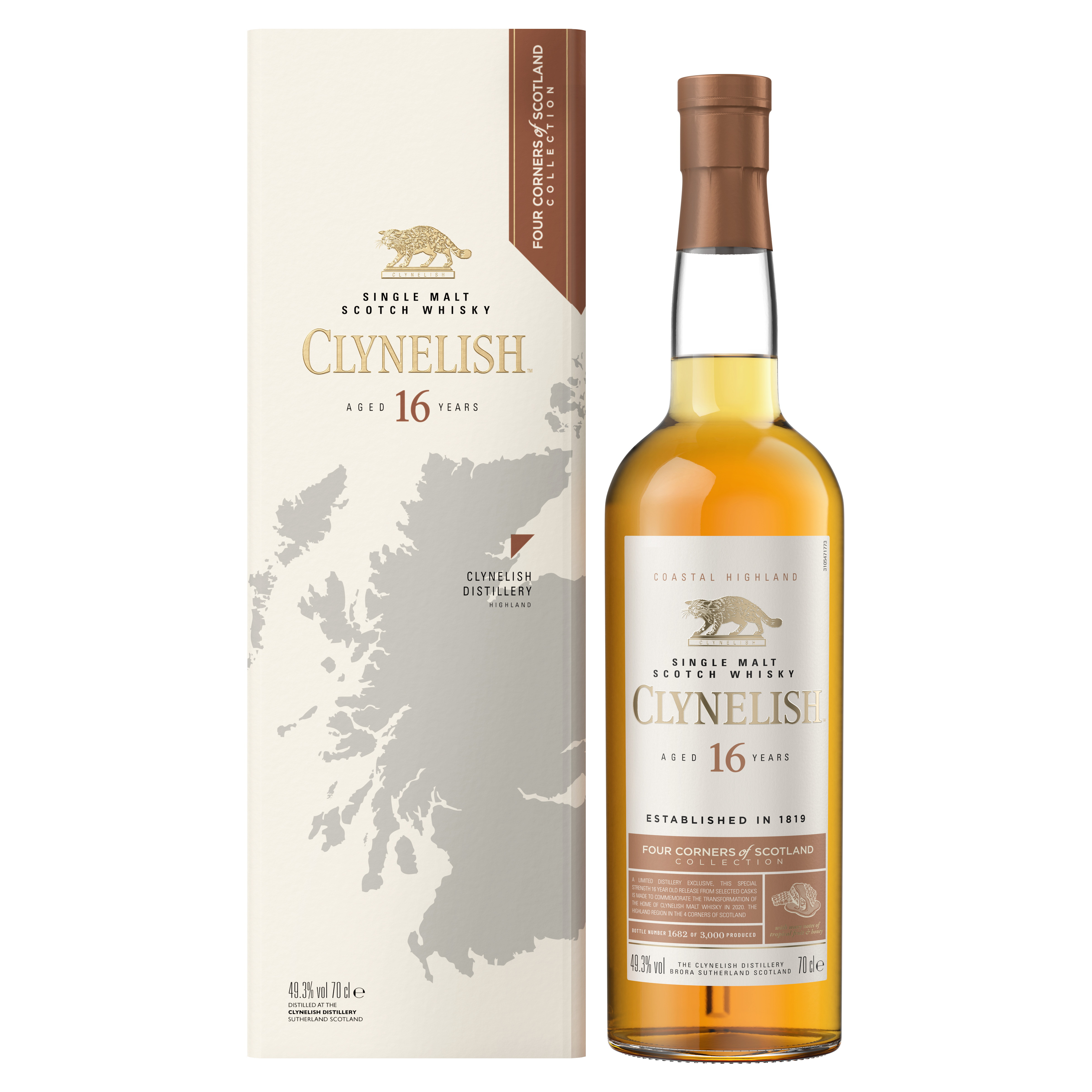 Clynelish 16 YO The 4 Corners of Scotland Collection Bottle with Box
