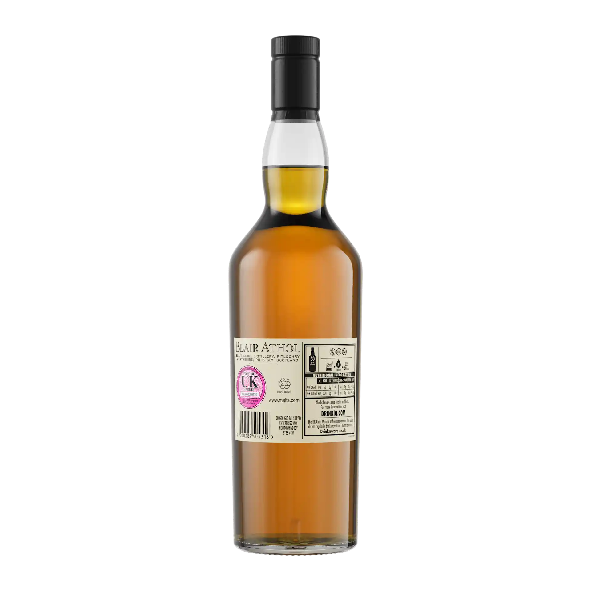 Blair Athol 12 Year Old Flora & Fauna Single Malt Whisky, 70cl - Back of Bottle