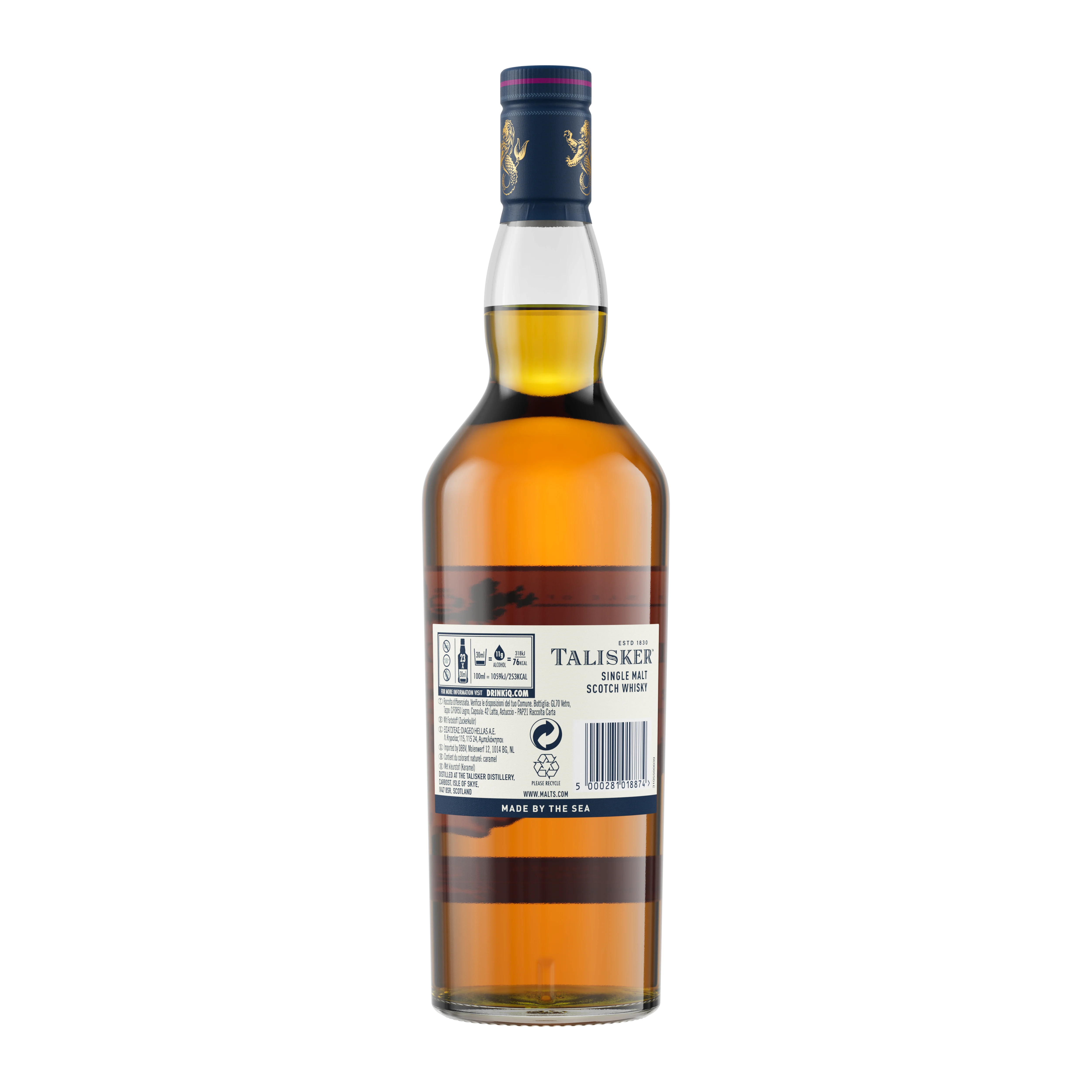 Talisker 18 Year Old Single Malt Scotch Whisky, 70cl Back of bottle 