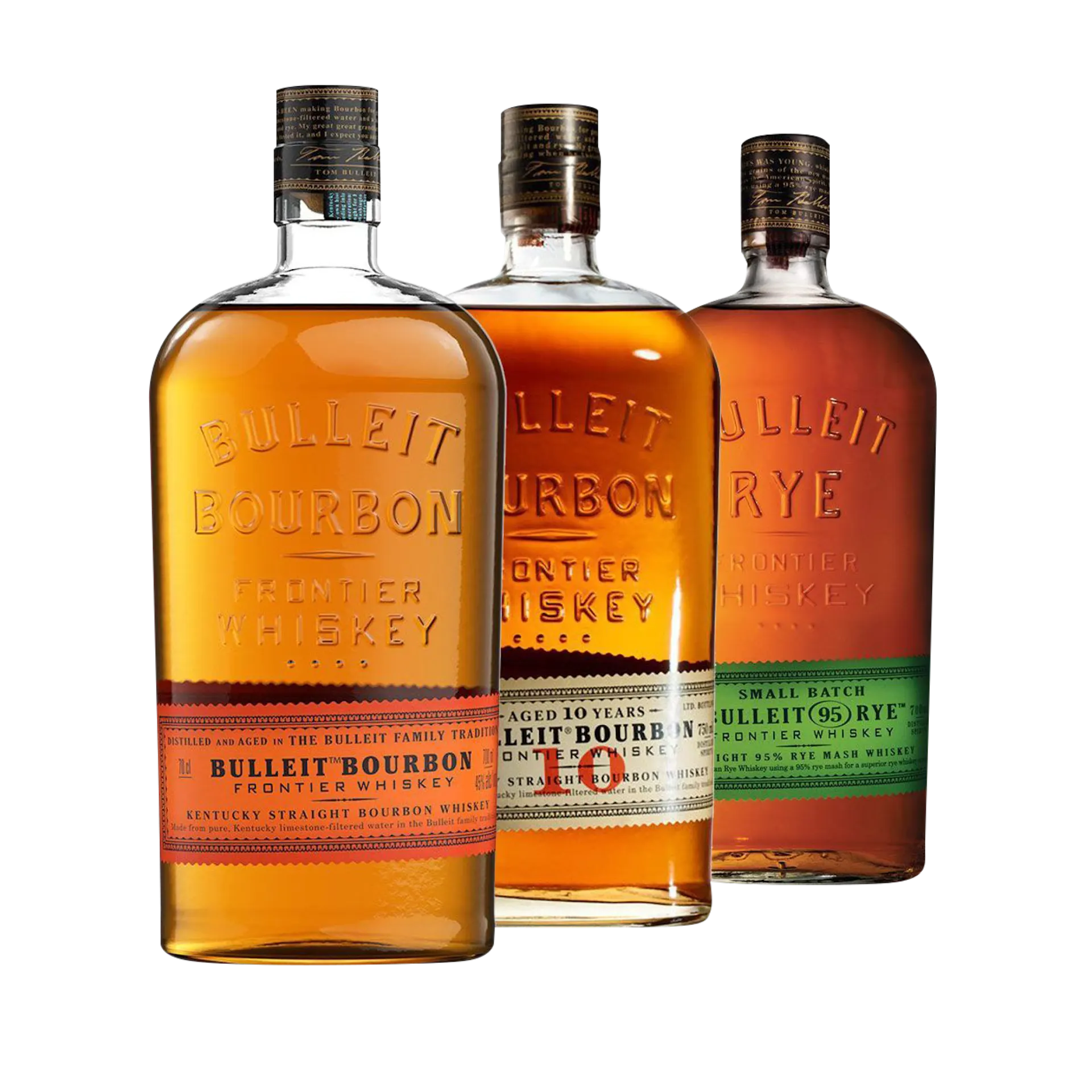 Bulleit Bourbon 10 Year Old & Bulleit Bourbon & Bulleit Rye Whiskey 3x70cl