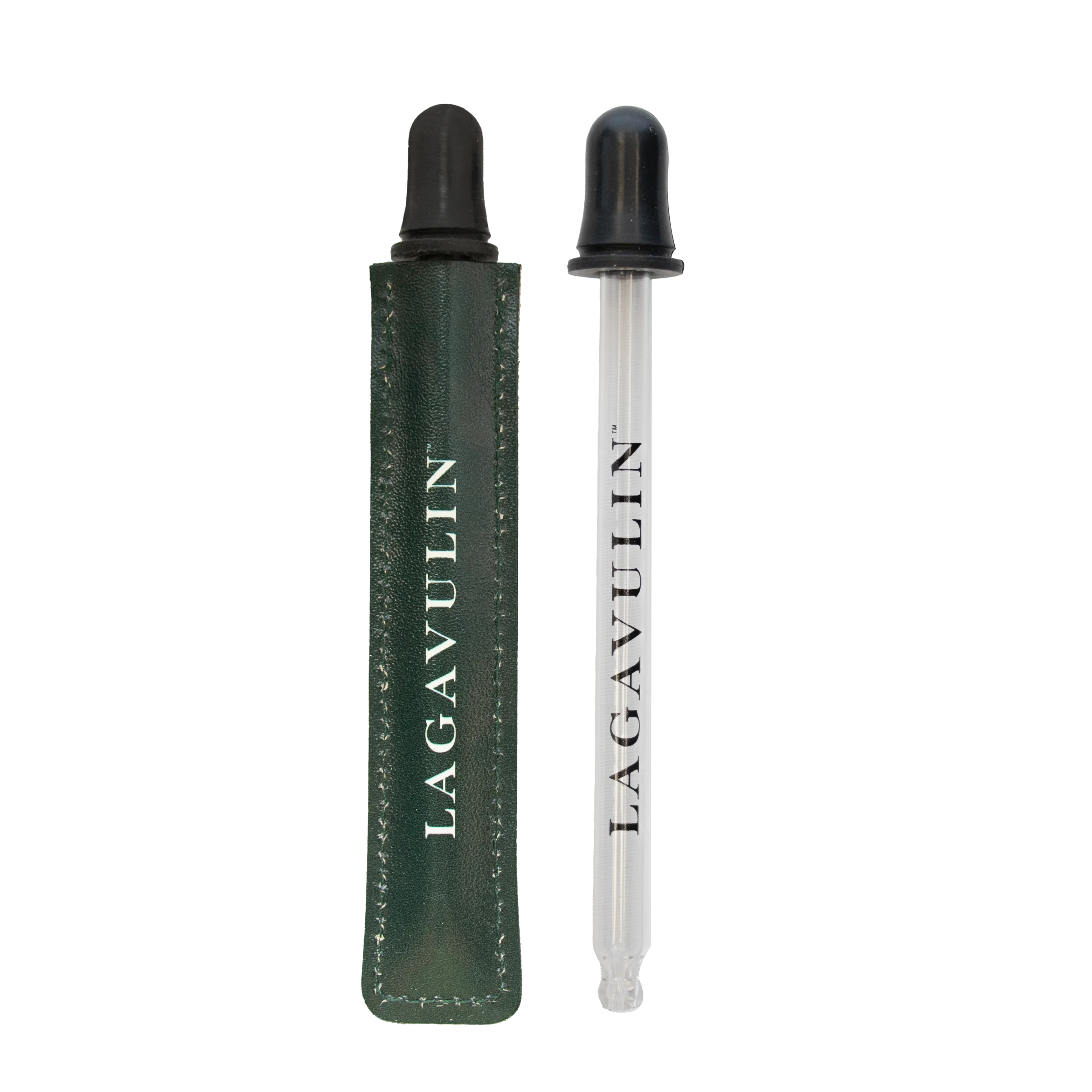Lagavulin water dropper with green branded sleeve.