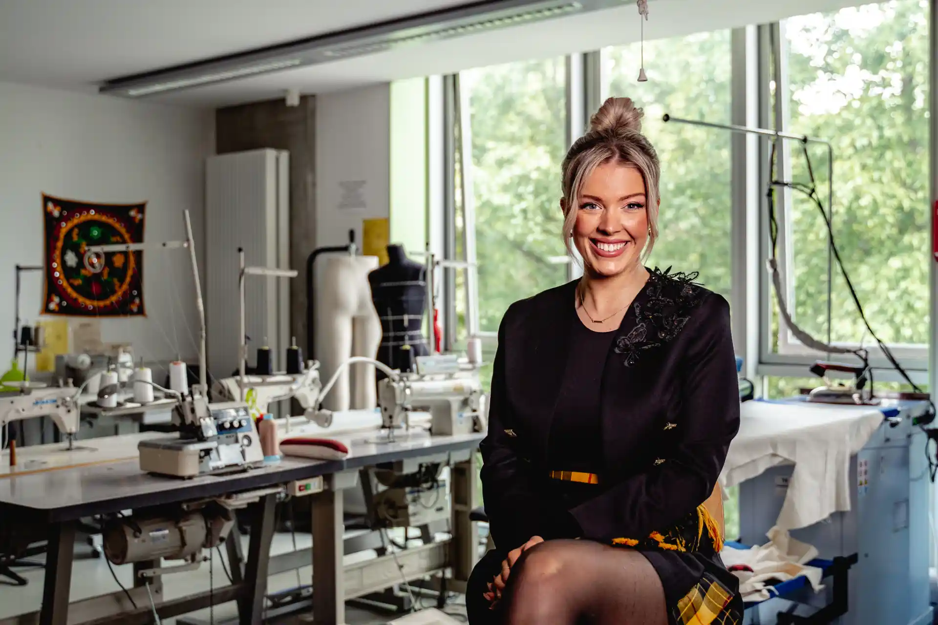 Siobhan Mackenzie in her kilt studio