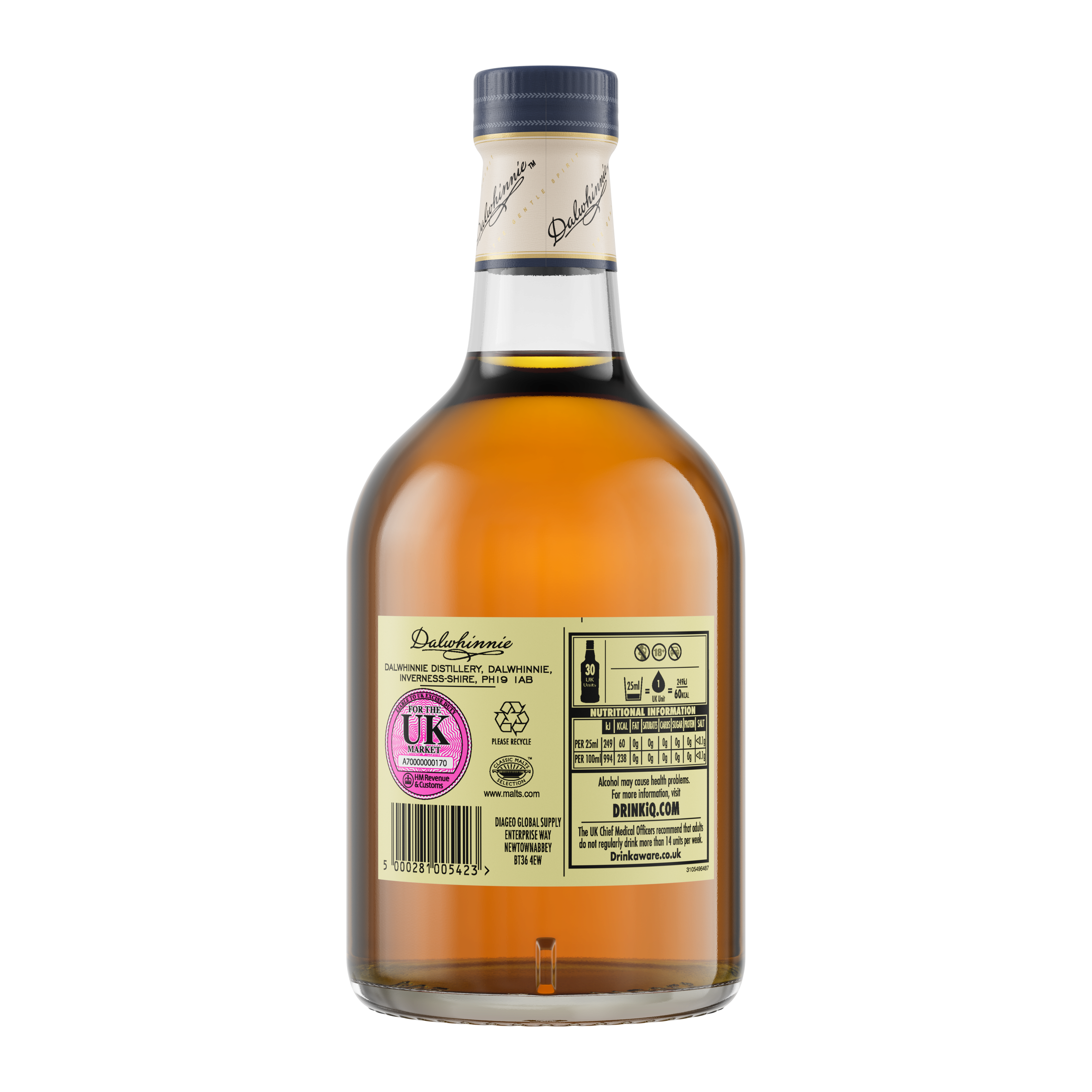 Dalwhinnie 15 Year Old Single Malt Scotch Whisky, 70cl - Back of Bottle
