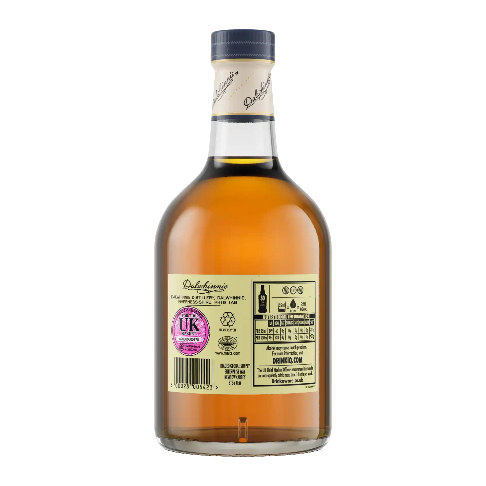 Dalwhinnie 15 Year Old Single Malt Scotch Whisky, 70cl - Back of Bottle