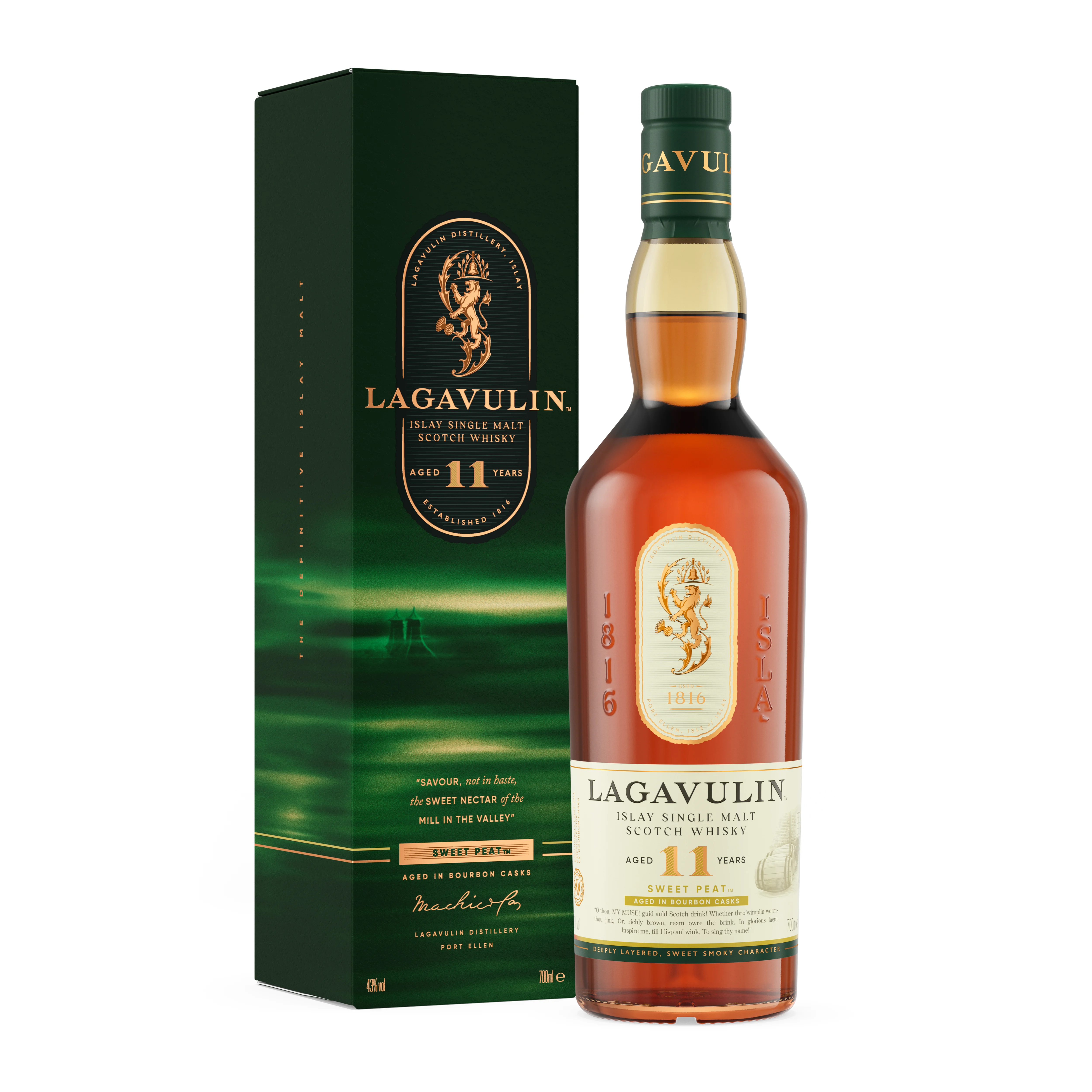 bottle and box - Lagavulin 11 Year Old Sweet Peat Islay Single Malt Scotch Whisky, 700ml