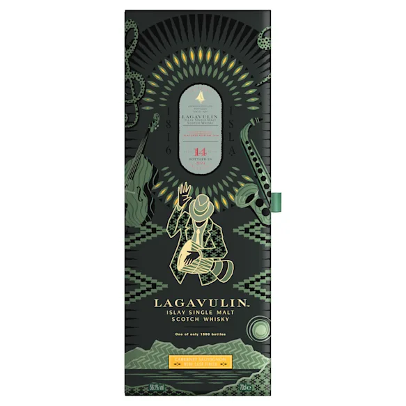 Die Verpackung des 14-jährigen Lagavulin Islay Single Malt Scotch Whisky.