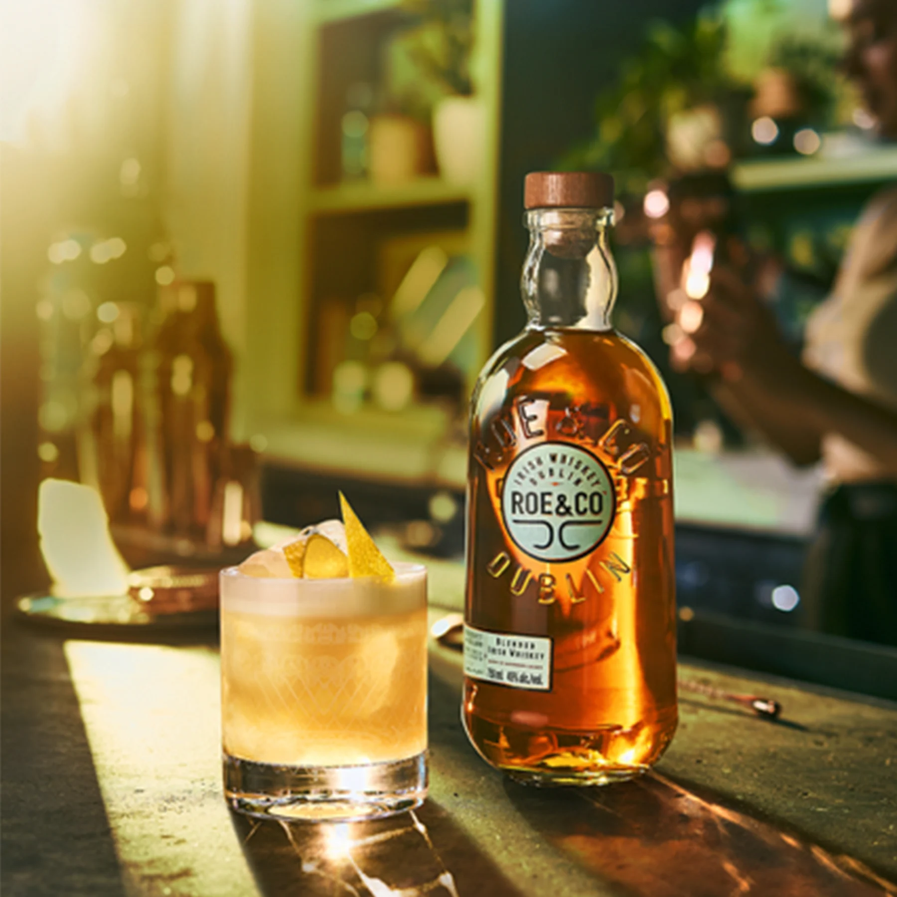 A bottle of roe and co irish whiskey
