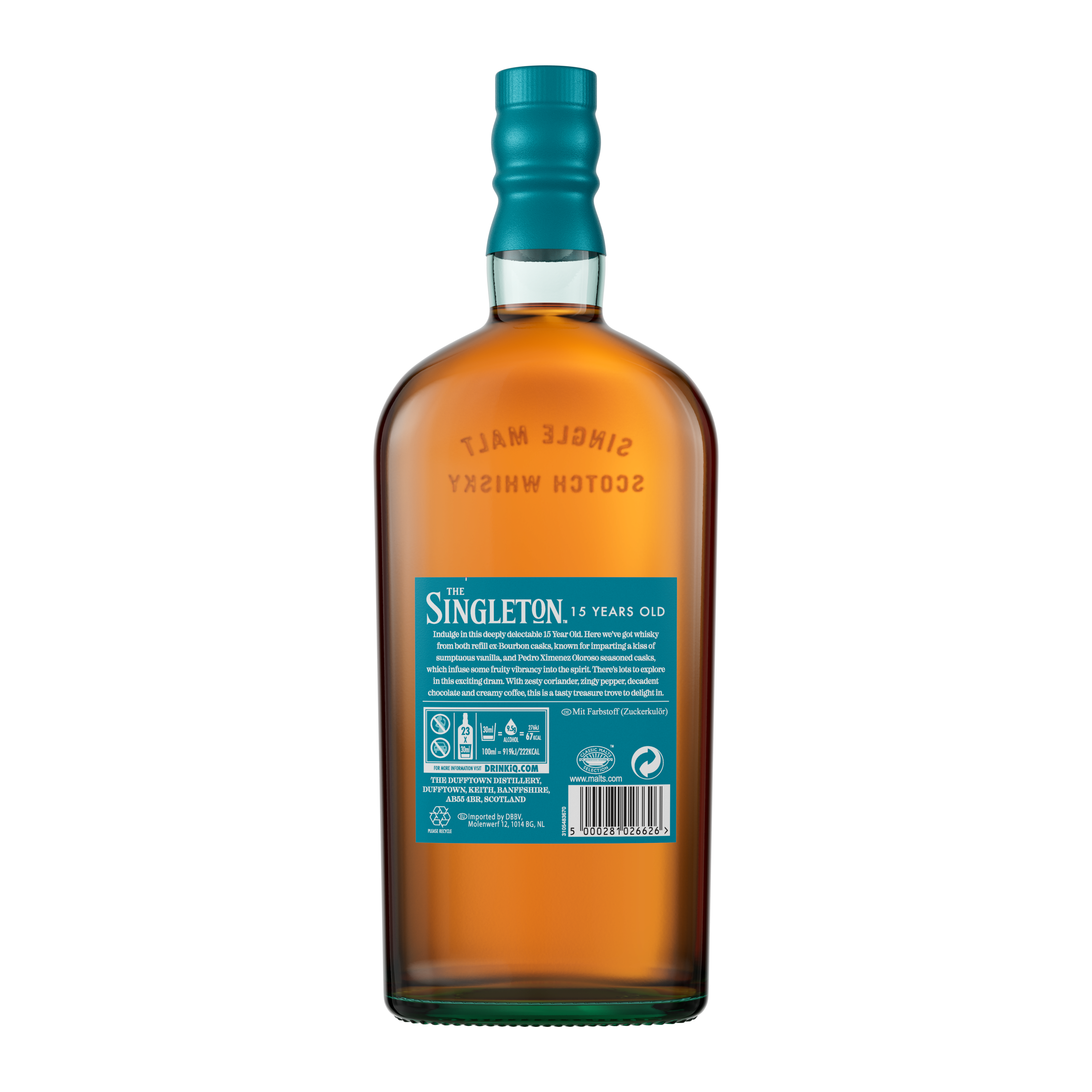 The Singleton of Dufftown 15 Year Old Single Malt Scotch Whisky, 70cl Back of bottle