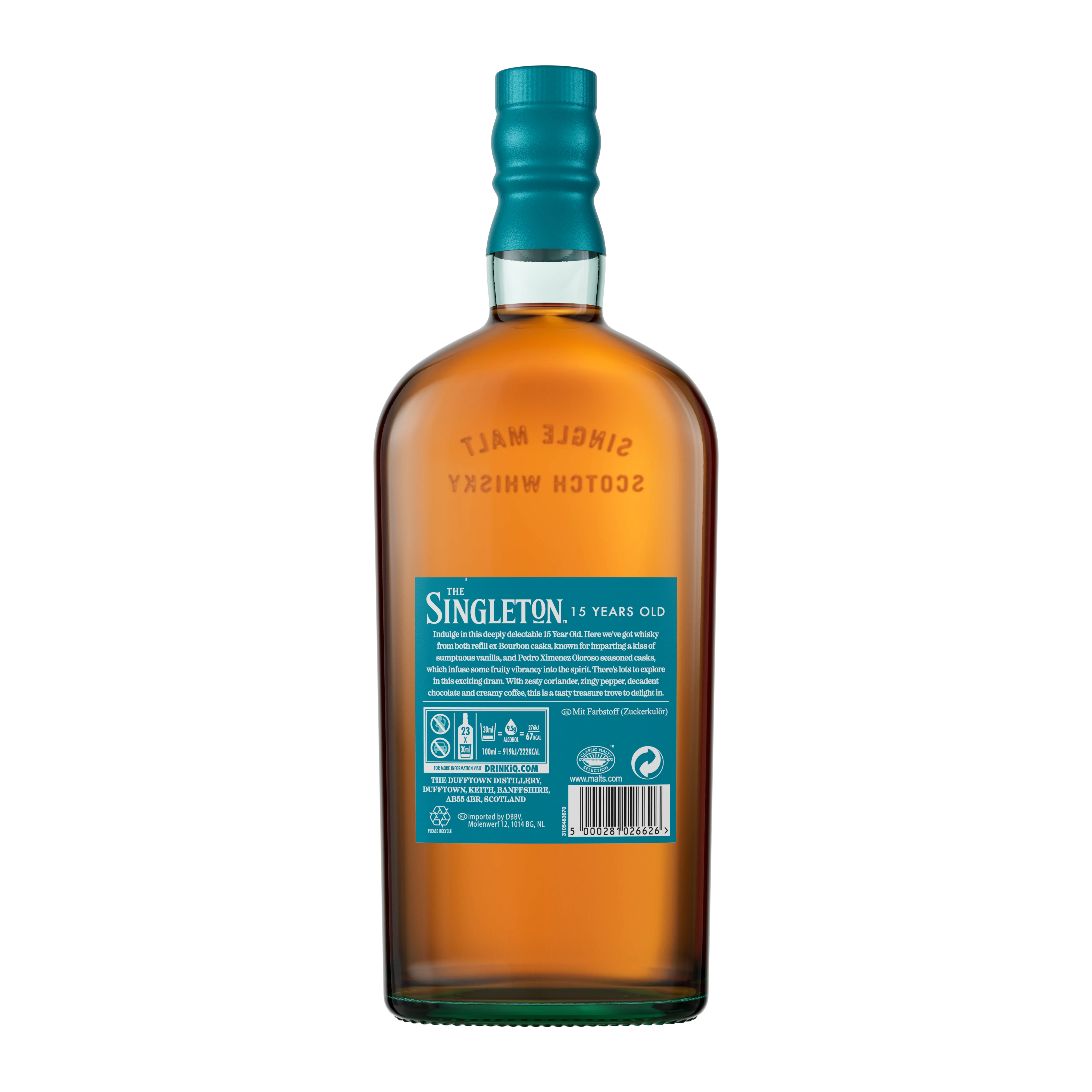 The Singleton of Dufftown 15 Year Old Single Malt Scotch Whisky, 70cl Back of bottle