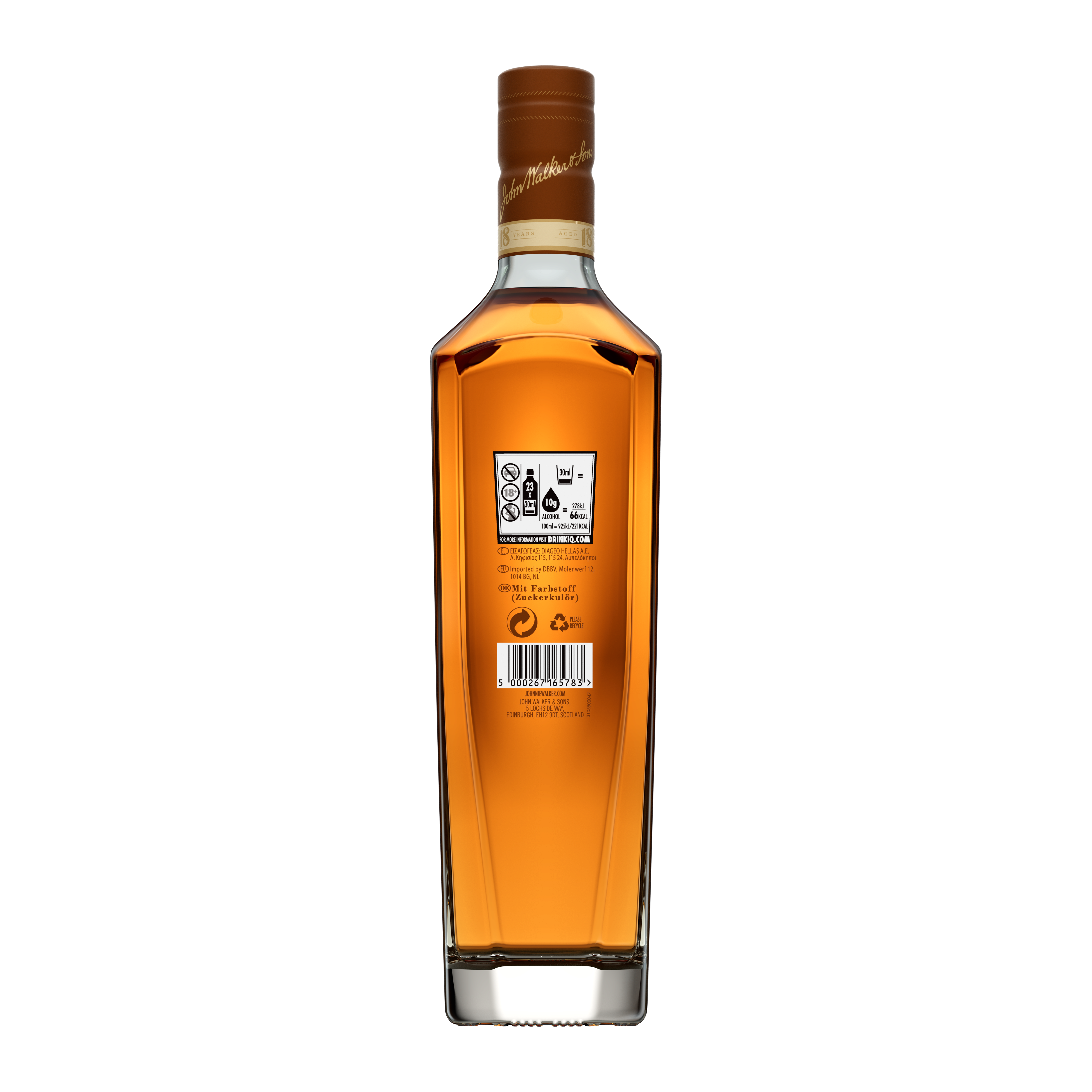 Johnnie Walker 18 Year Old Blended Scotch Whisky, 70cl - Back of Bottle NE