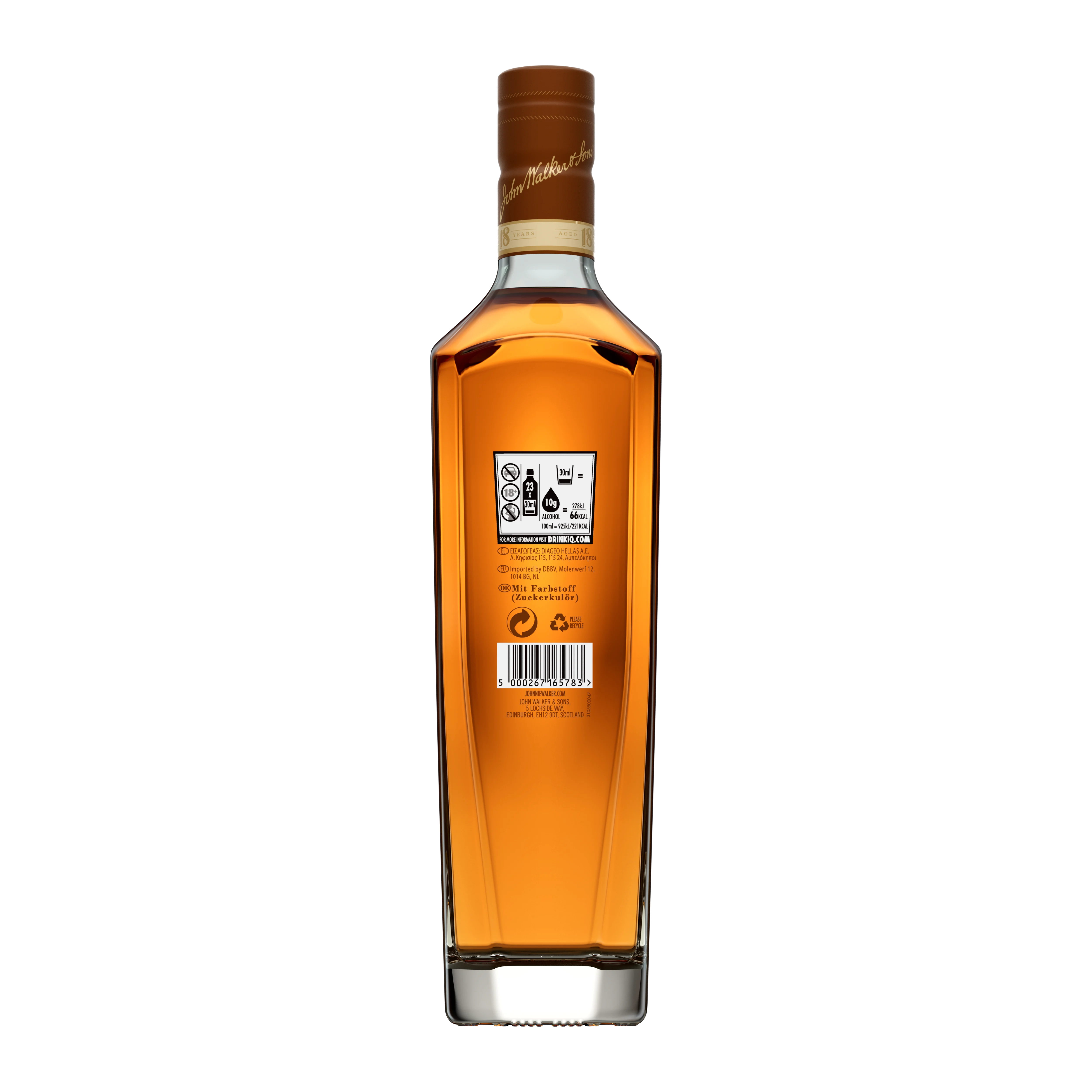 Johnnie Walker 18 Year Old Blended Scotch Whisky, 70cl - Back of Bottle NE