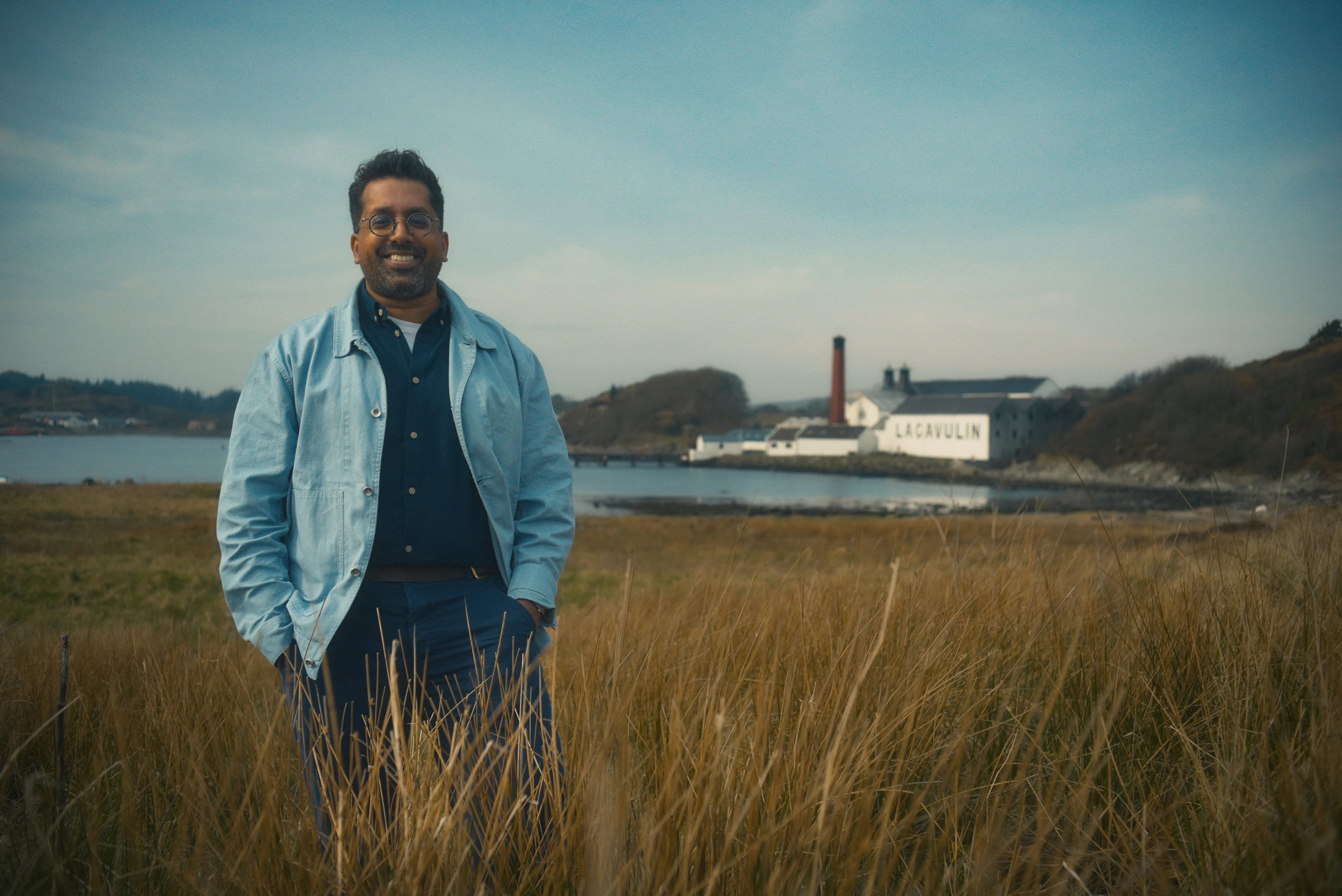 Mr Lyan standing in front of the Lagavulin distillery