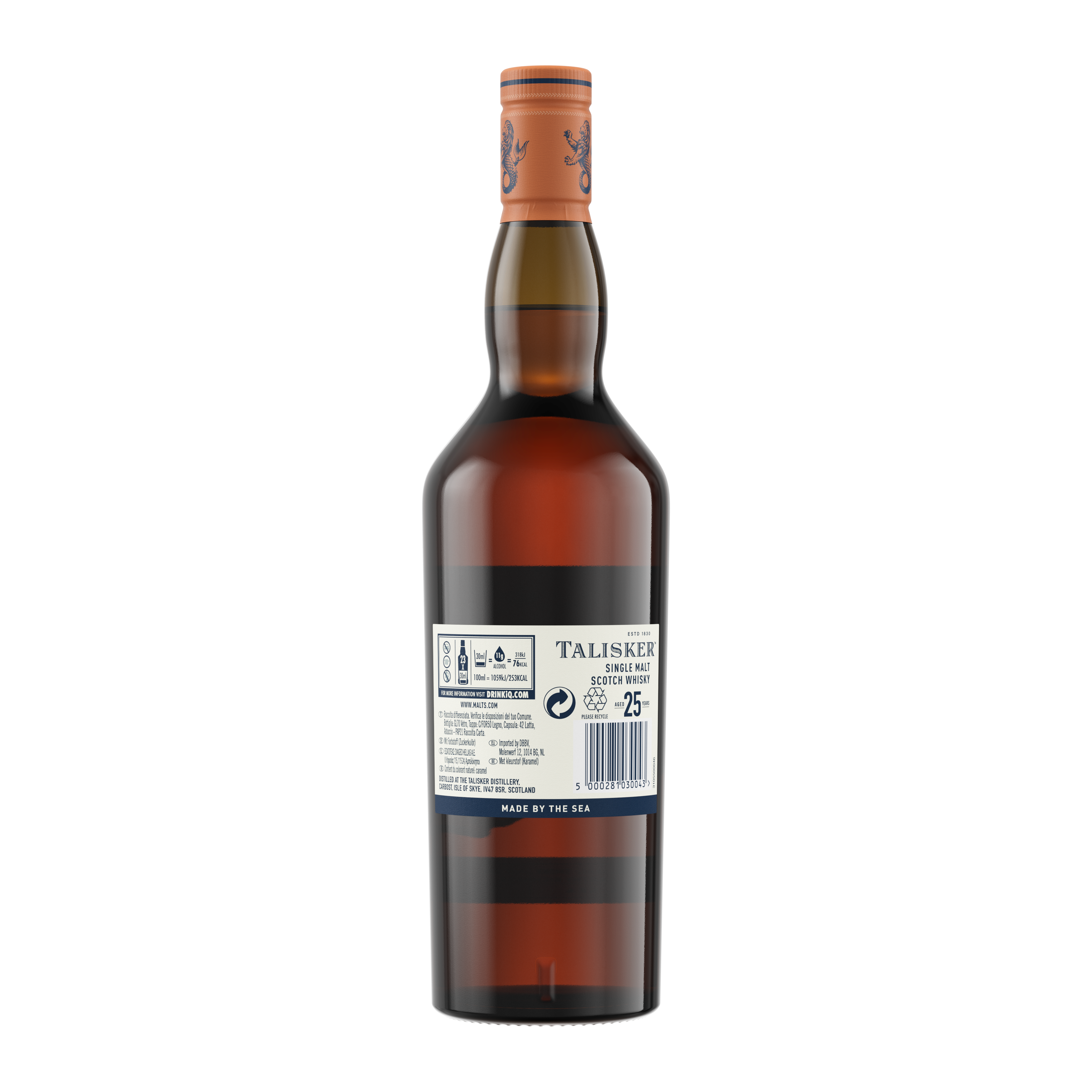 Talisker 25 Year Old Single Malt Scotch Whisky, 70cl Back of bottle