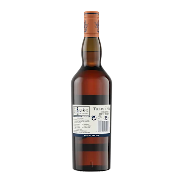 Talisker 25 Year Old Single Malt Scotch Whisky, 70cl Back of bottle