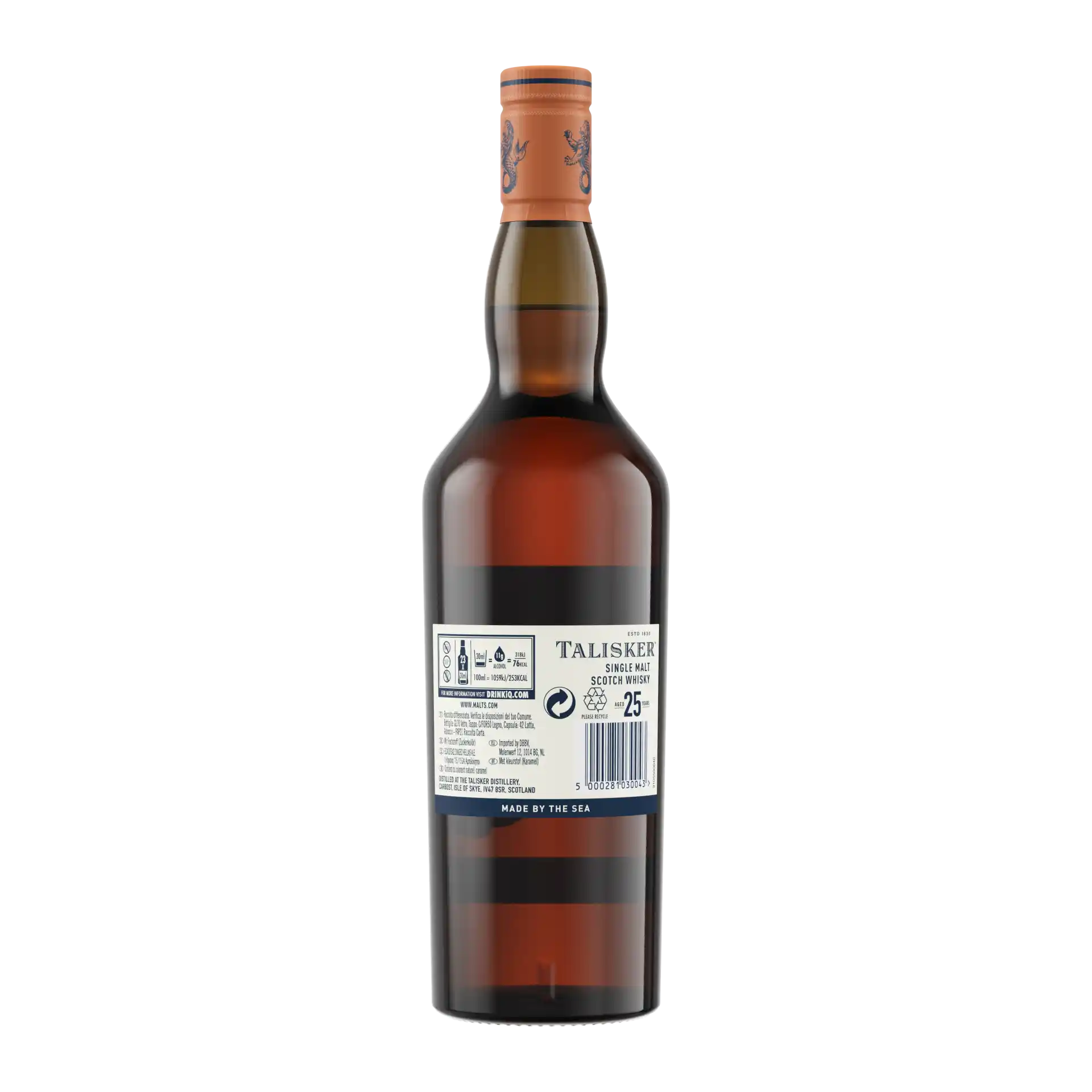 Talisker 25 Year Old Single Malt Scotch Whisky, 70cl Back of bottle