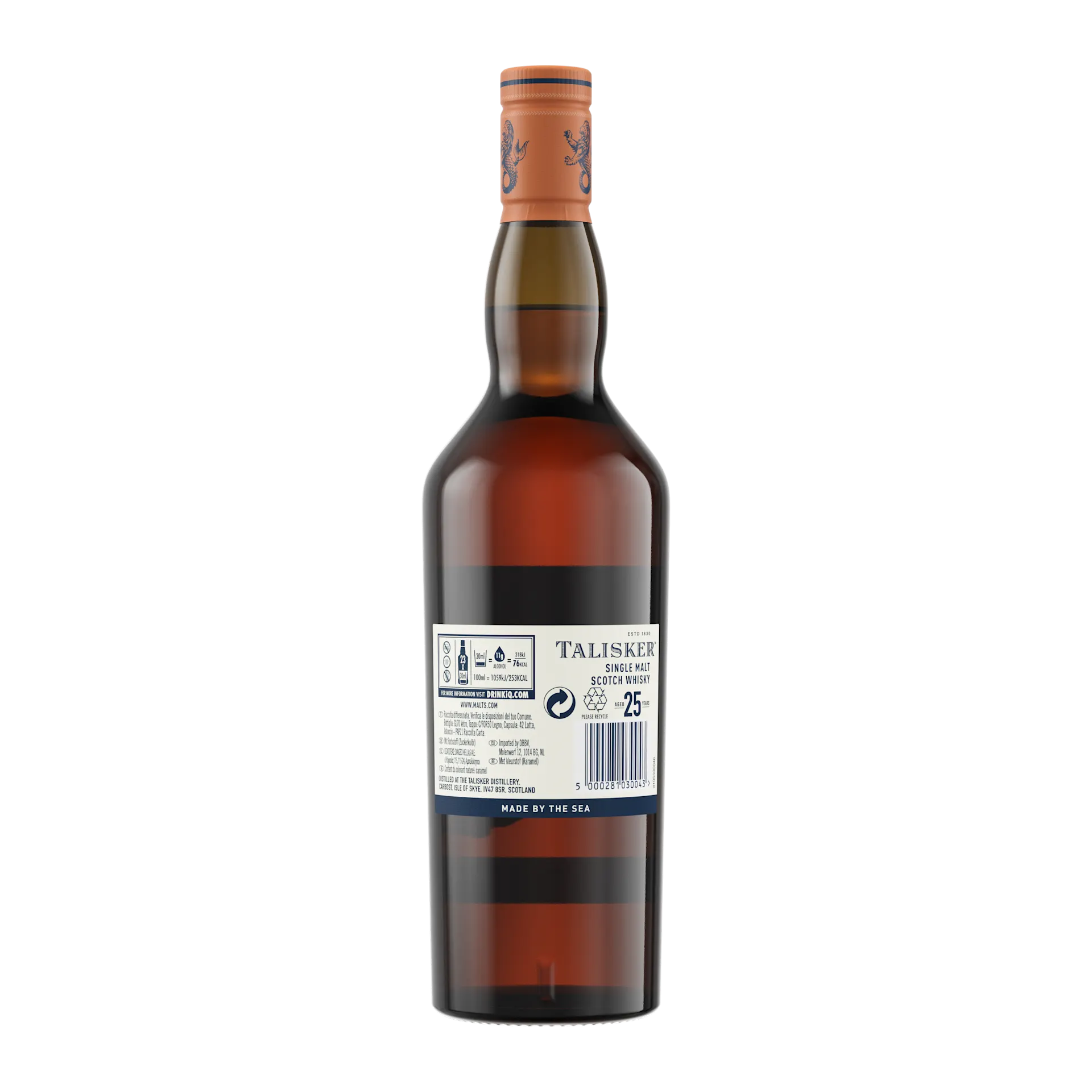 Talisker 25 Year Old Single Malt Scotch Whisky, 70cl Back of bottle 