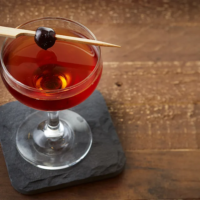 A classic Brooklyn cocktail, a twist on the Manhattan, in a coupe glass