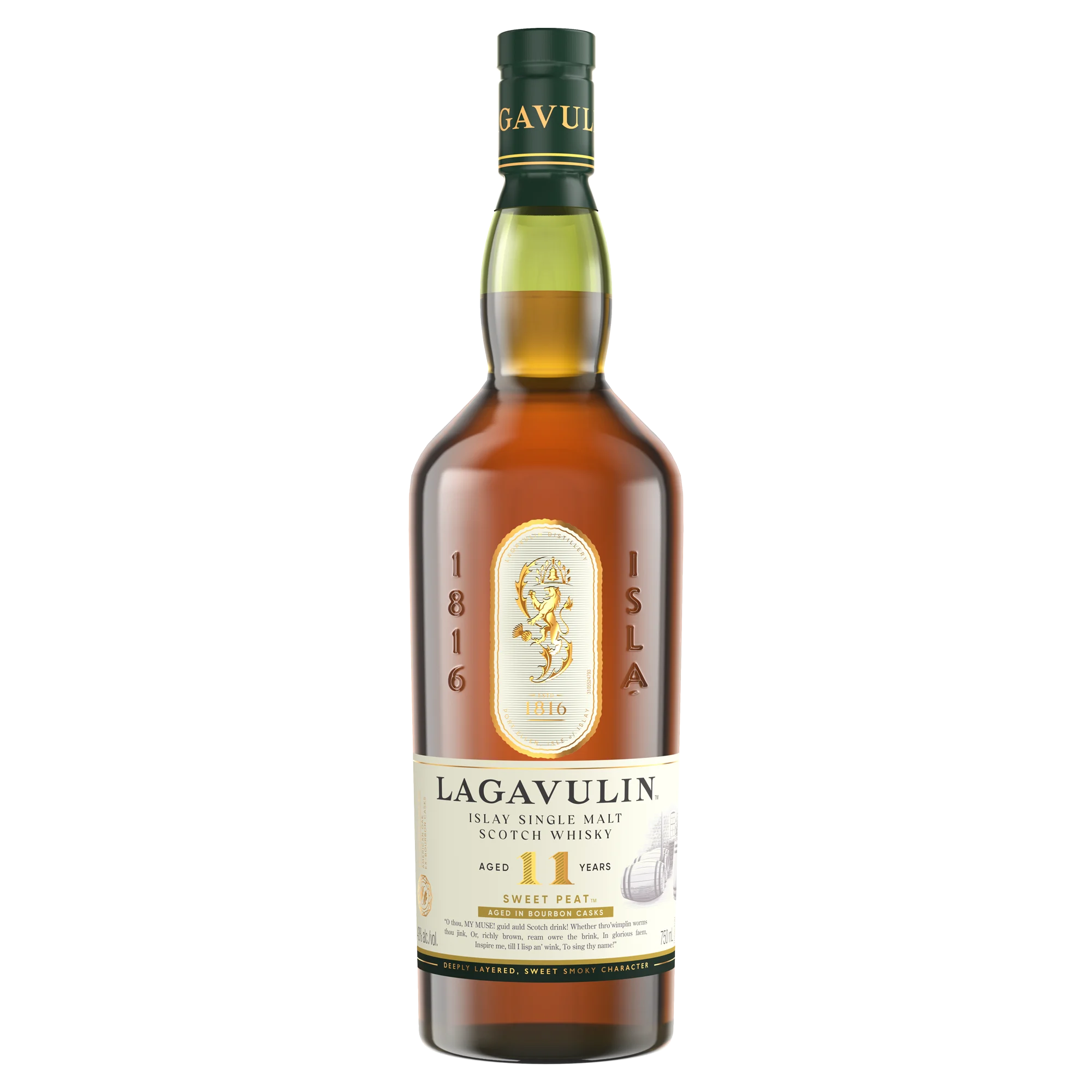 Engraving Image - bottle of Lagavulin 11 Year Old Sweet Peat Islay Single Malt Scotch Whisky, 750ml