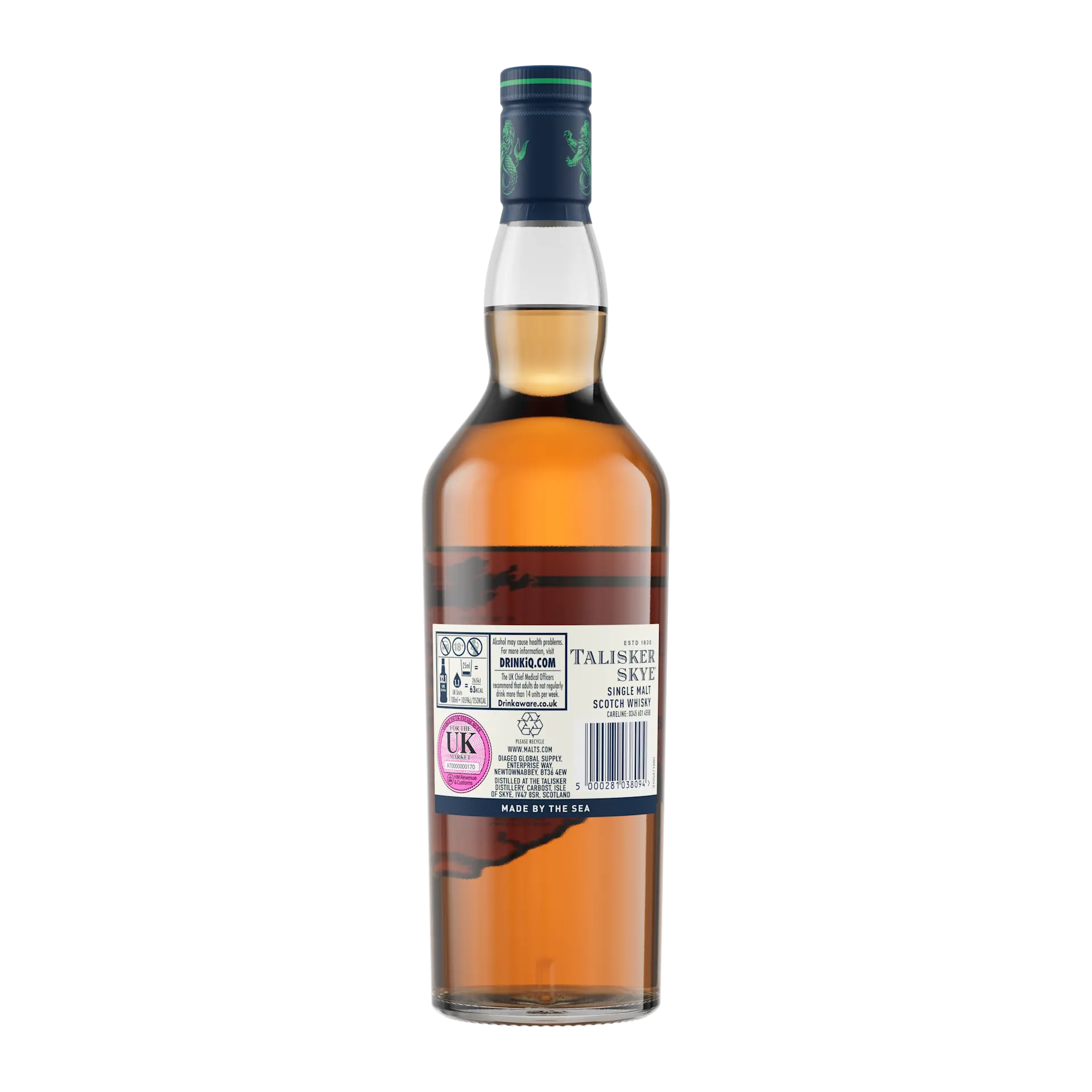 Talisker Skye Single Malt Scotch Whisky, 70cl - Back of Bottle