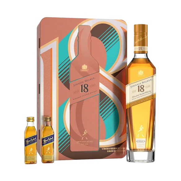 Johnnie Walker 18 Year Old Blended Scotch Whisky 70cl with Gift Tin & 2x5cls