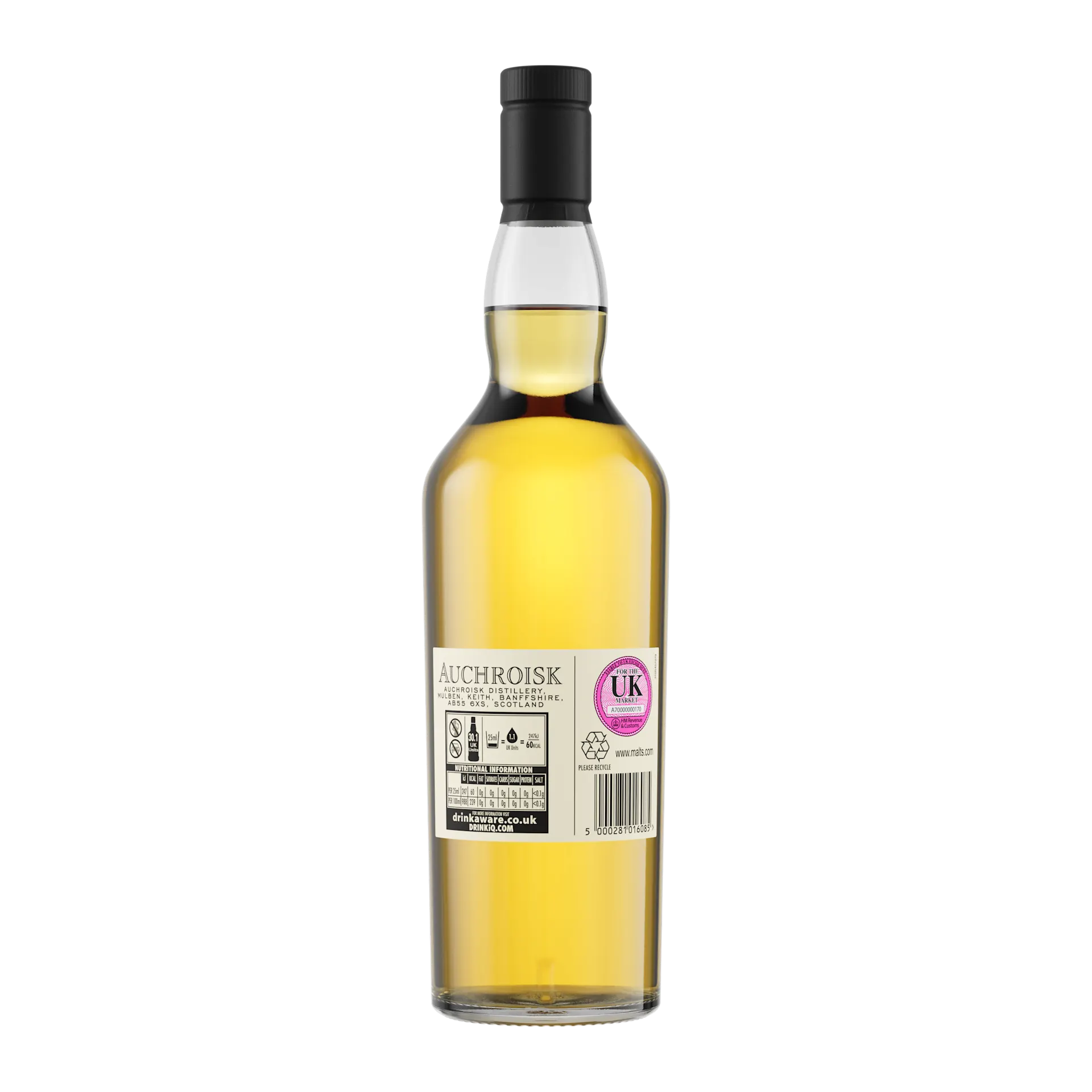 Auchroisk 10 Year Old Flora & Fauna Single Malt Whisky, 70cl - Back of Bottle