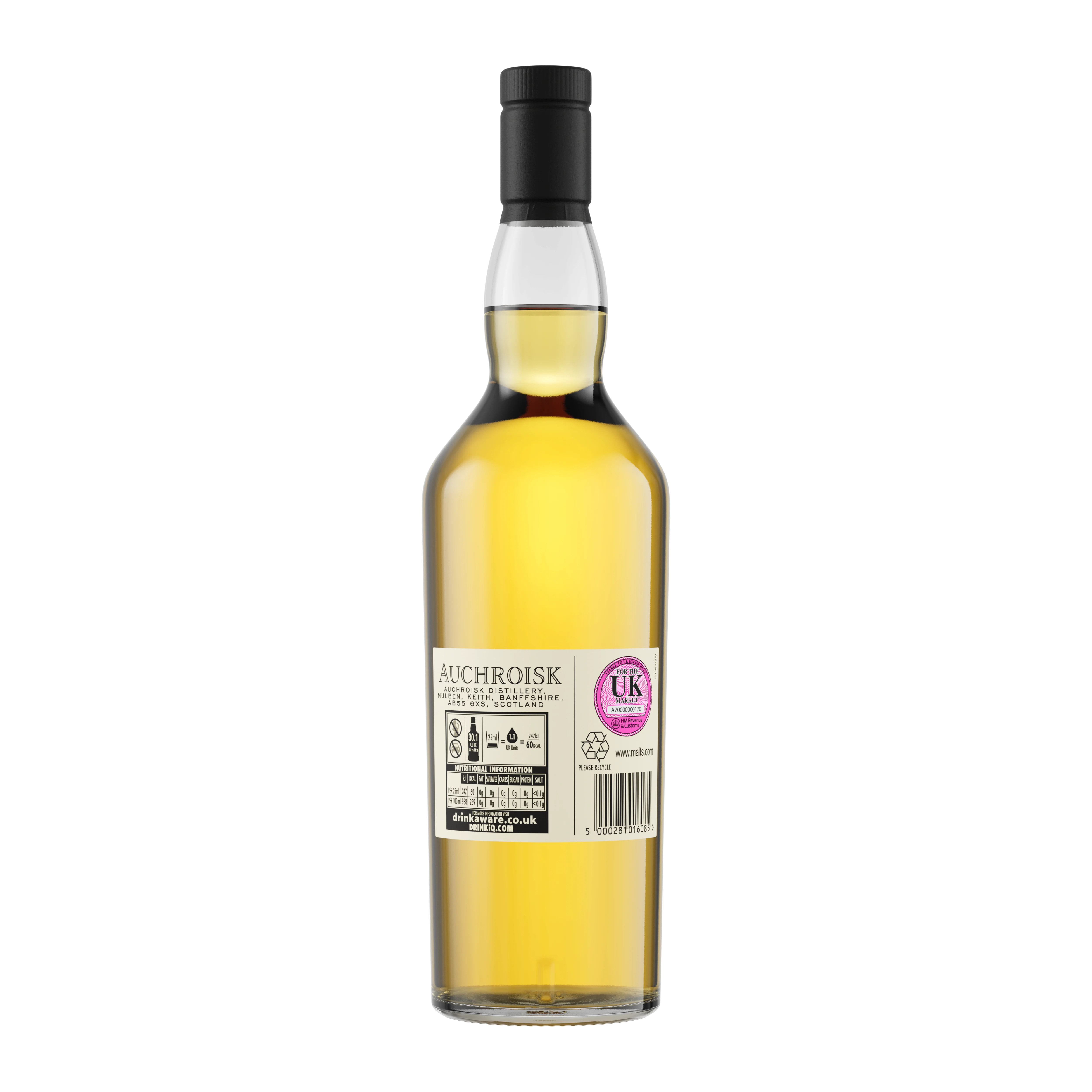 Auchroisk 10 Year Old Flora & Fauna Single Malt Whisky, 70cl - Back of Bottle