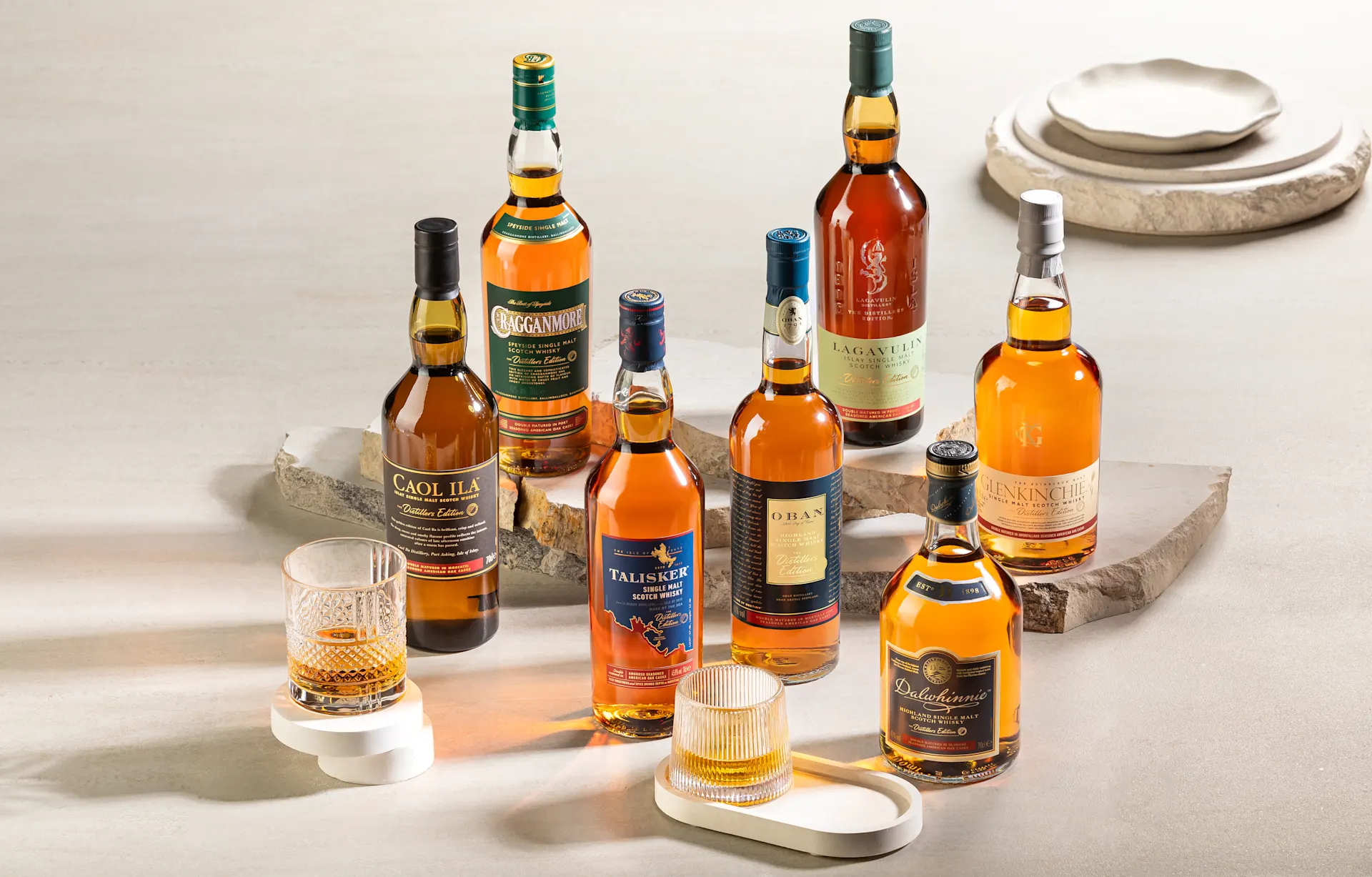 Lagavulin, Oban, Talisker, Dalwhinnie, Cragganmore, Caol Isle and Glenkinchie Distillers Editions