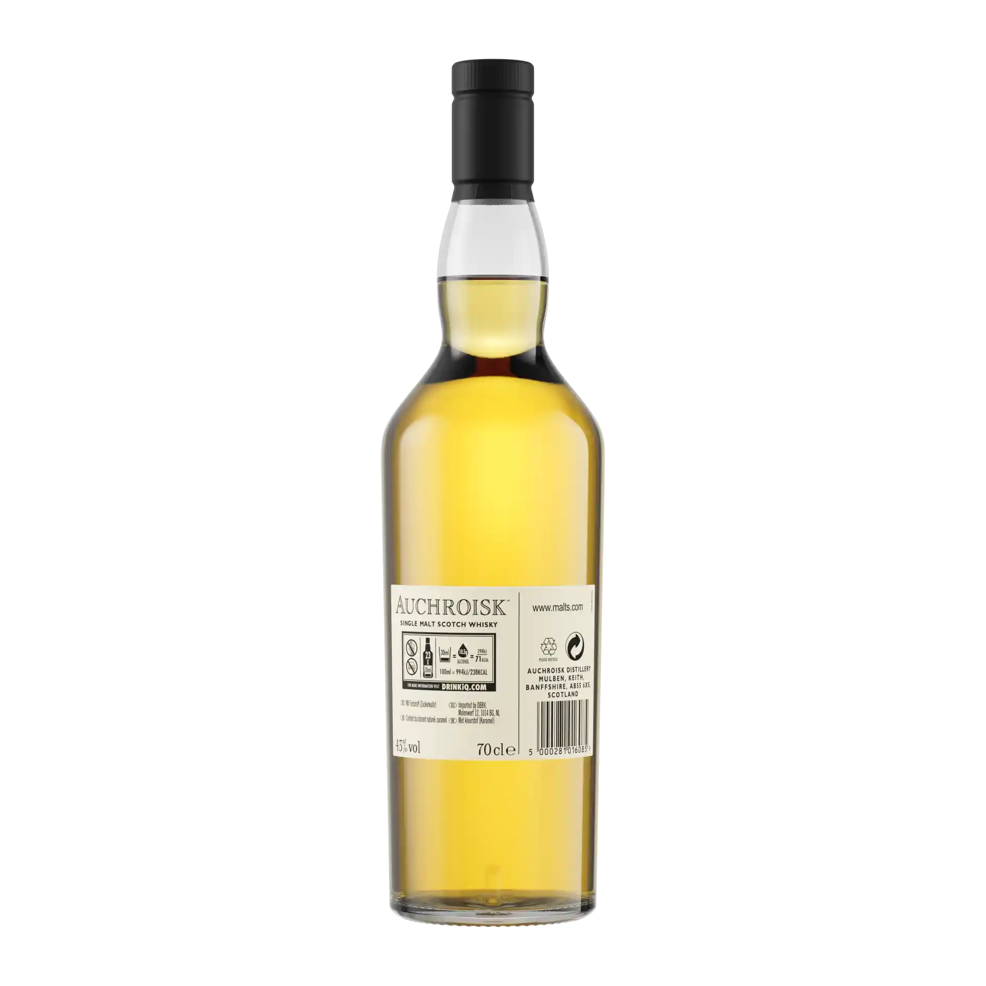 Blick auf die Rückseite der Flasche von Auchroisk 10 Year Old Flora &amp; Fauna Single Malt Whisky, 70cl