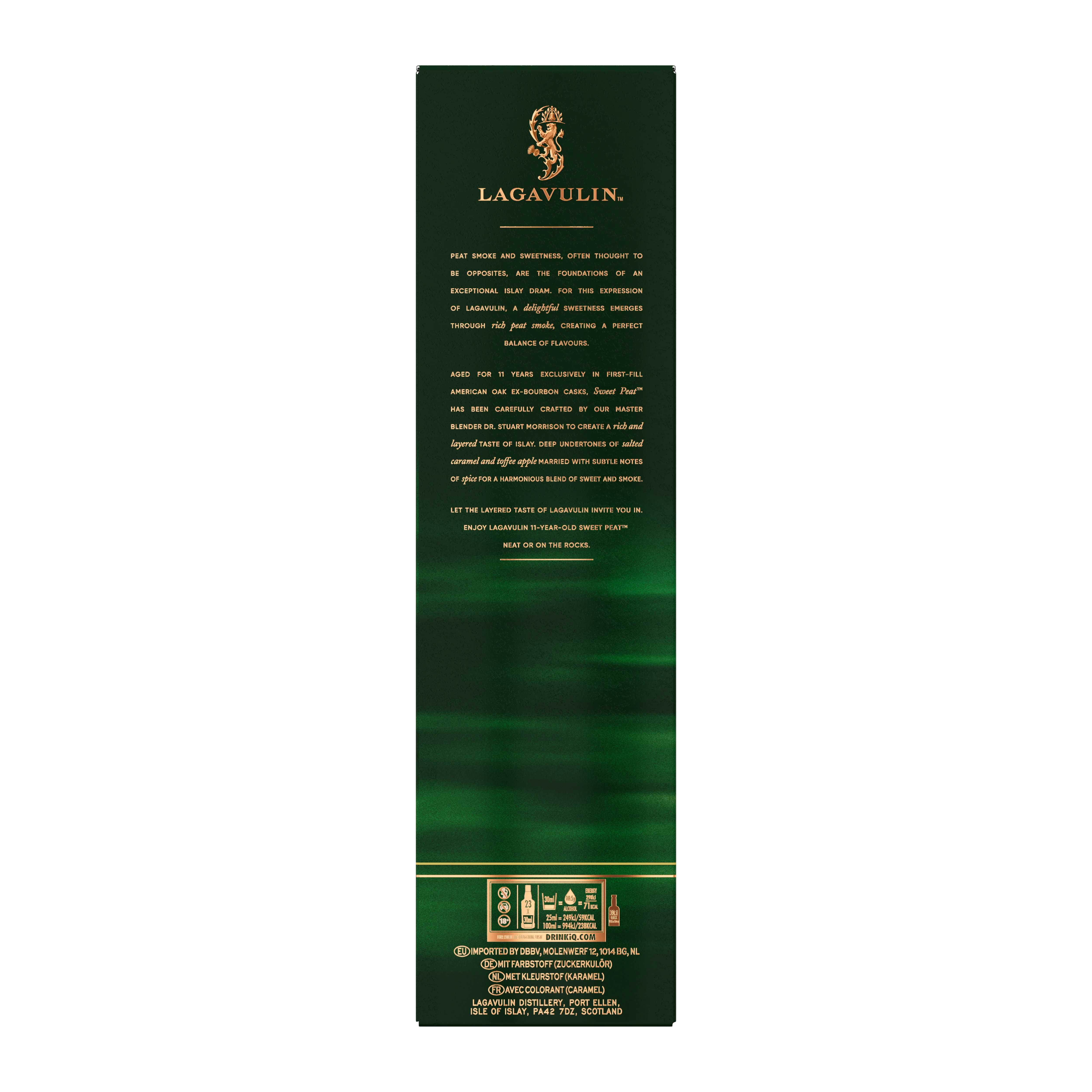Lagavulin 11 year old Malt Whisky back of carton