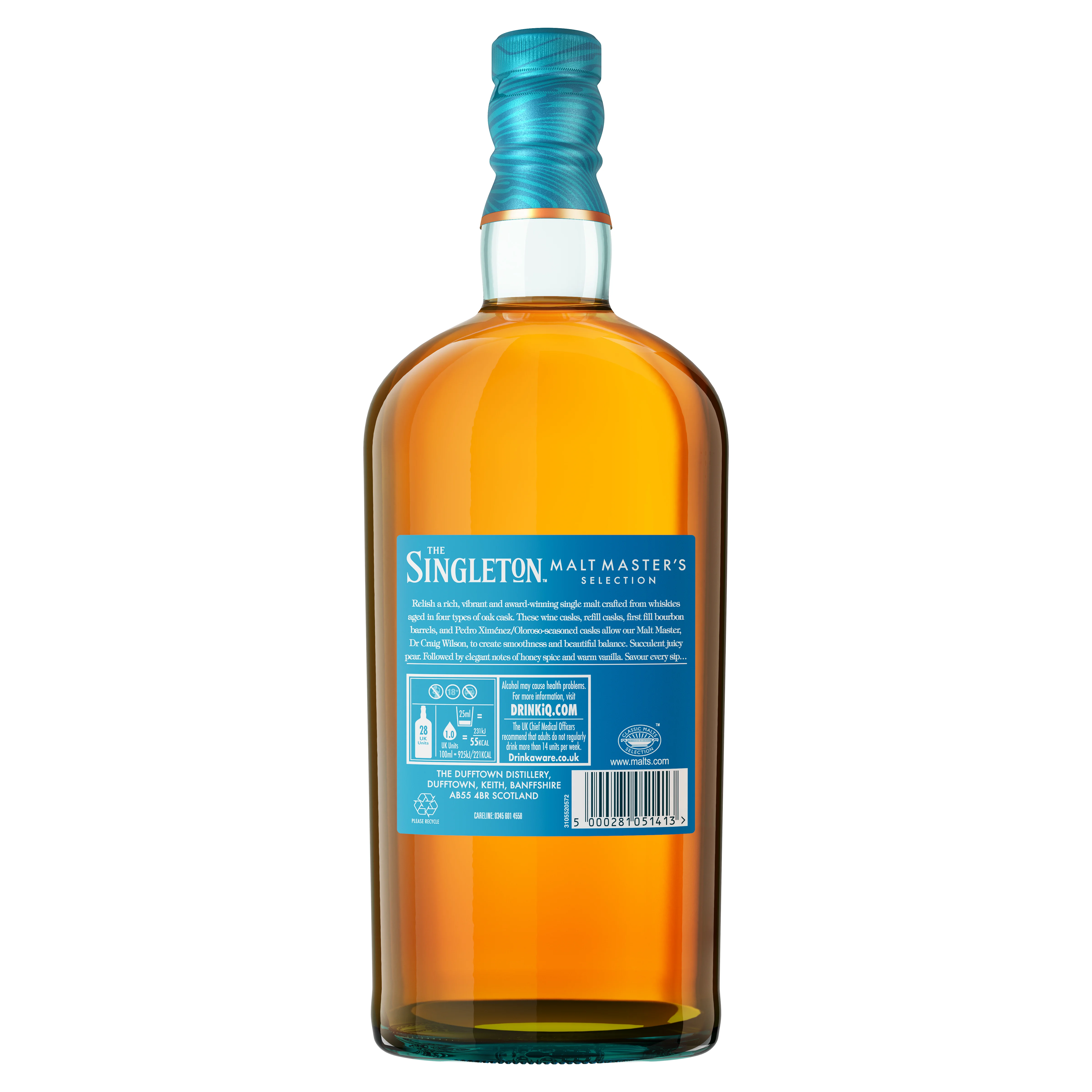 Back label of The Singleton of Dufftown Malt Master's Selection Single Malt Scotch Whisky, 70cl 
