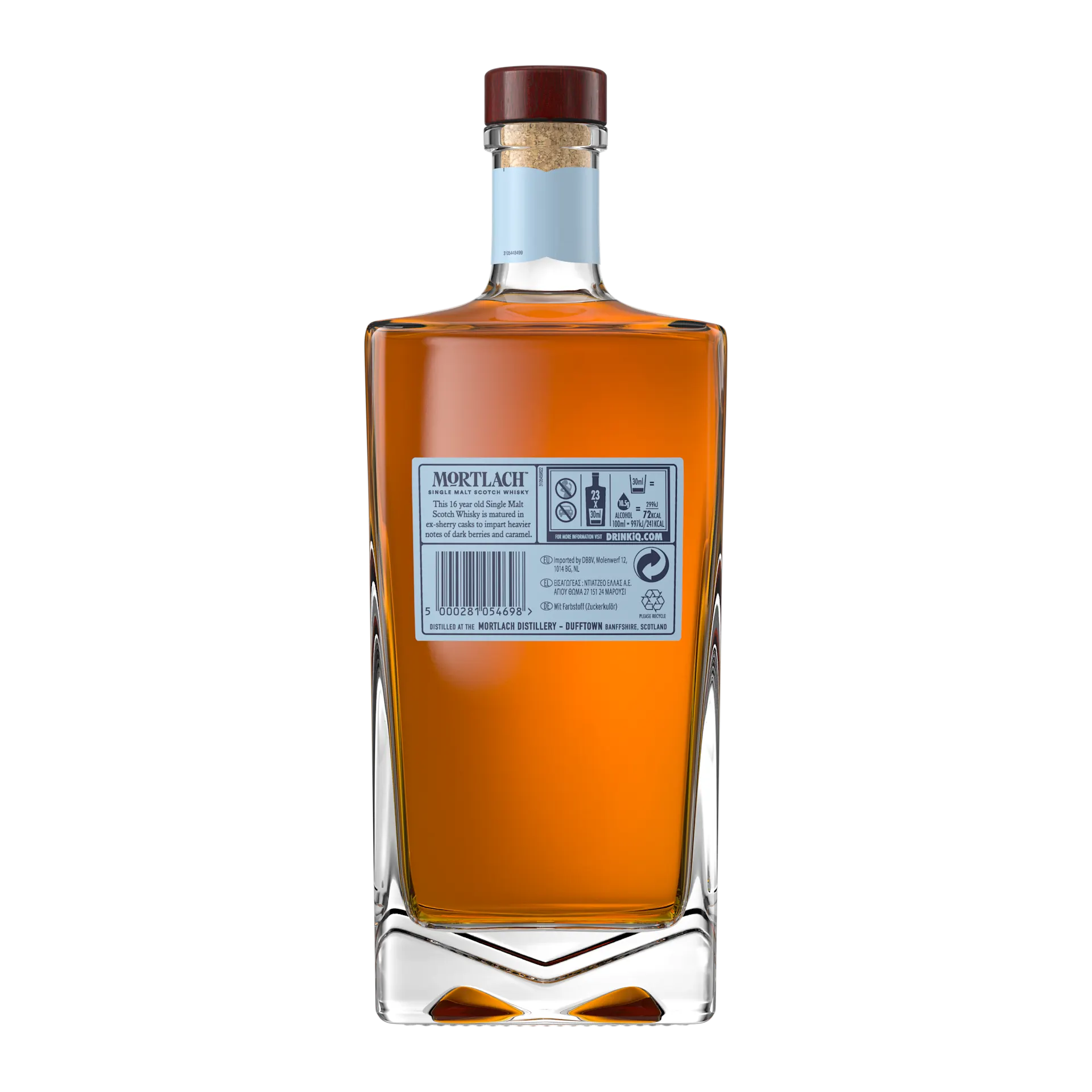 Back bottle view of Mortlach 16 Year Old Single Malt Scotch Whisky, 70cl