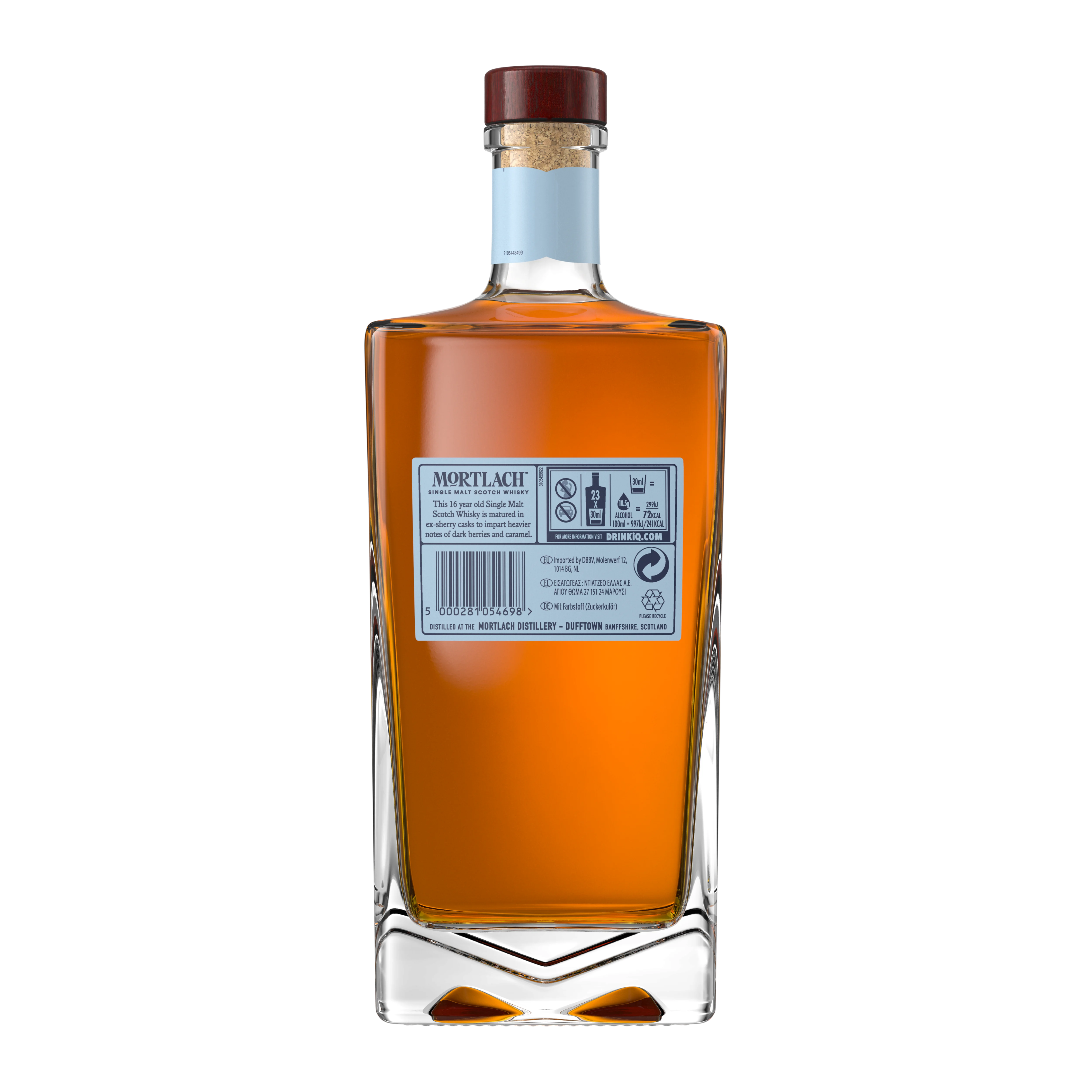 Back bottle view of Mortlach 16 Year Old Single Malt Scotch Whisky, 70cl