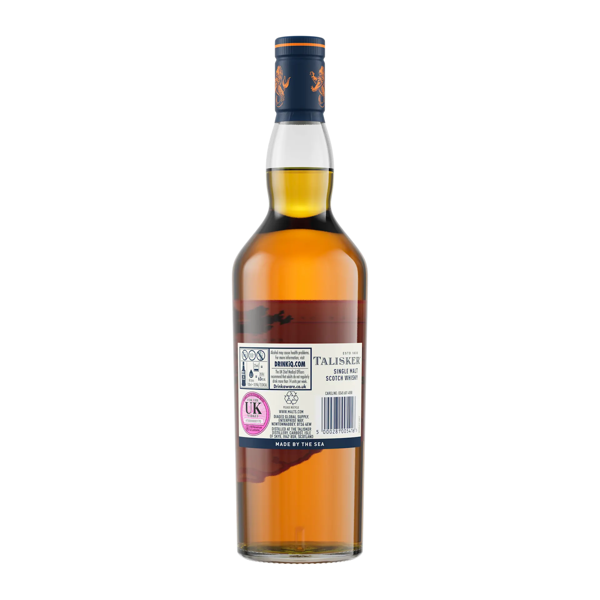 Talisker 10 Year Old Single Malt Scotch Whisky, 70cl - Back of Bottle