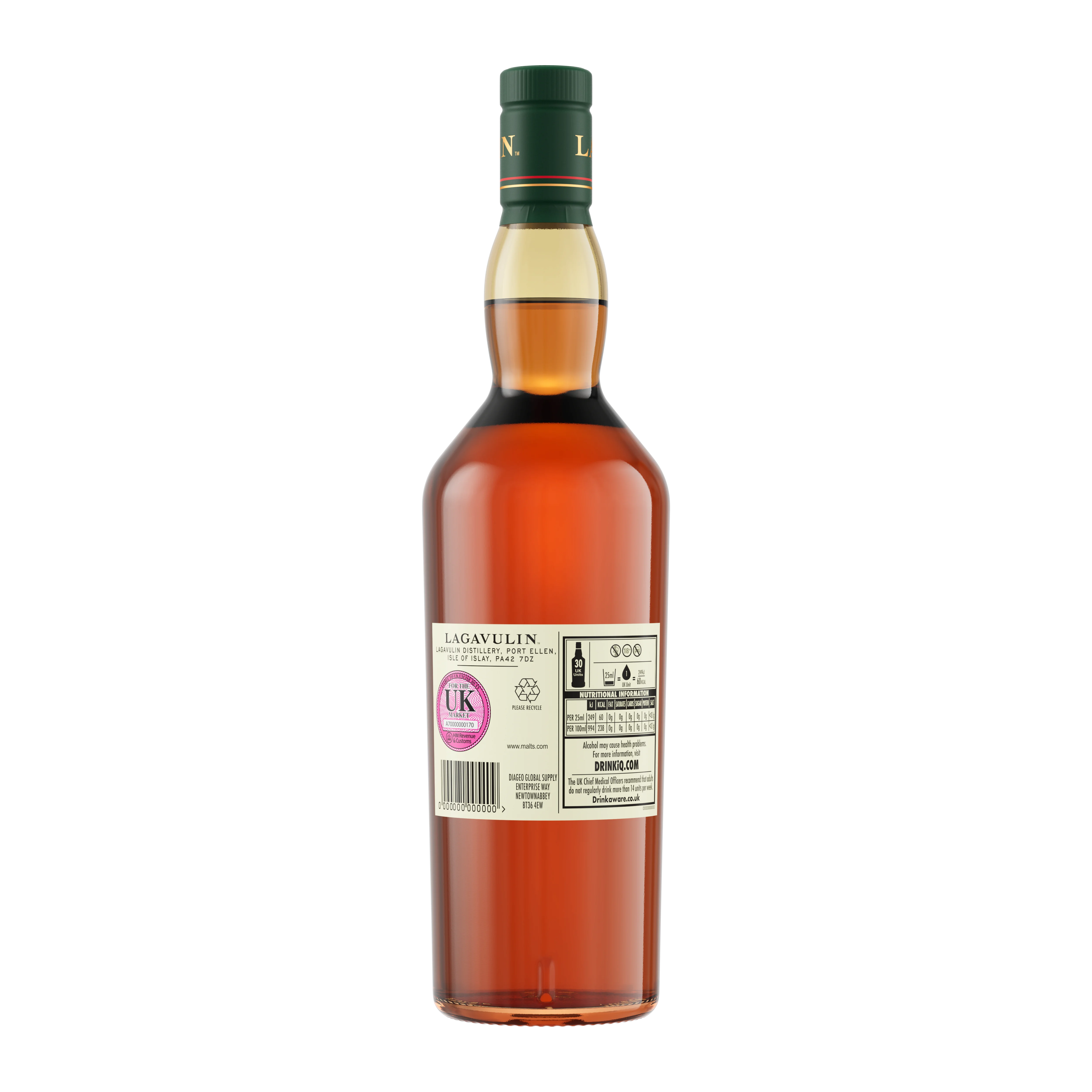 Lagavulin 16 Year Old Single Malt Scotch Whisky, 750ml - Back of Bottle