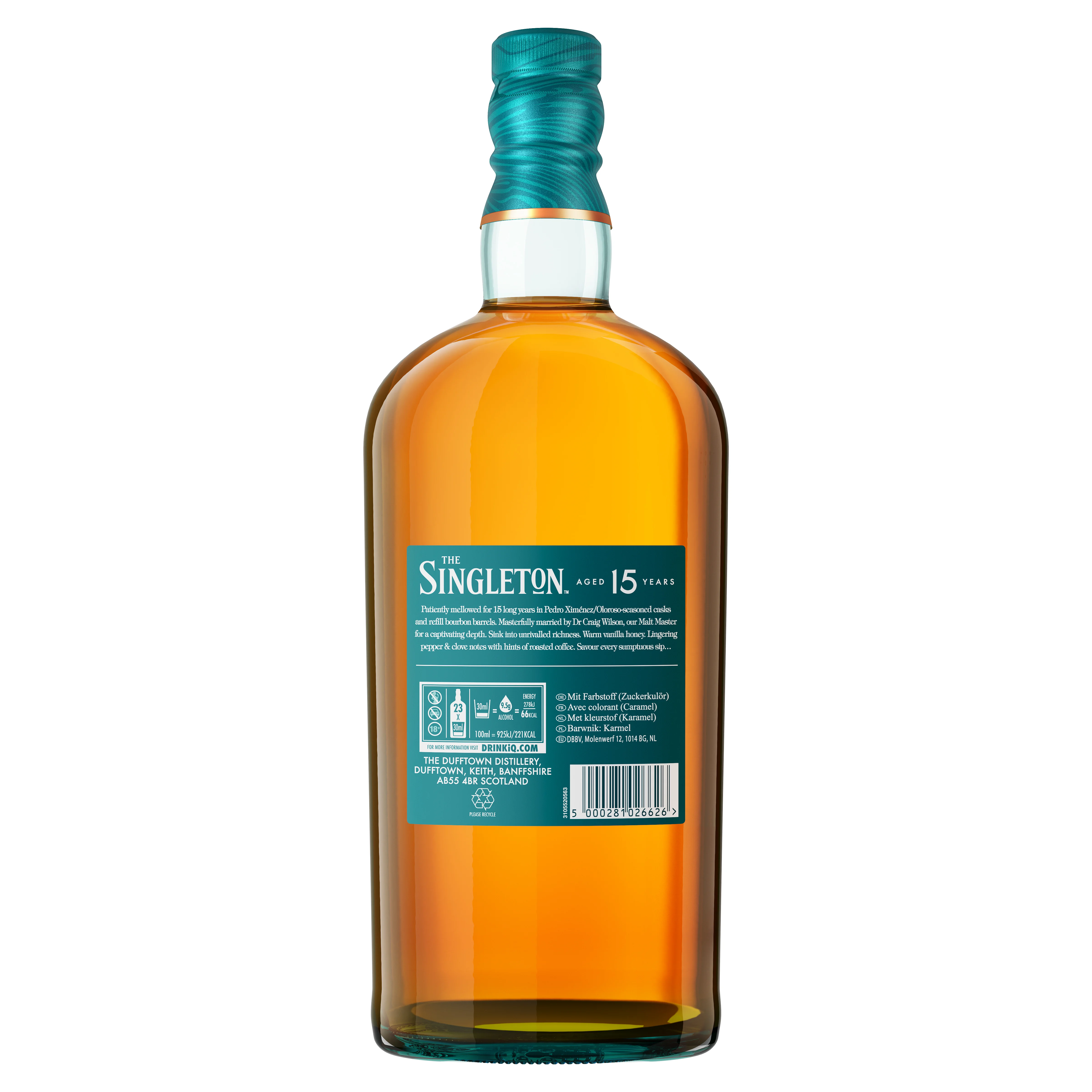 The Singleton of Dufftown 15 Year Old Single Malt Scotch Whisky, 70cl Back of bottle