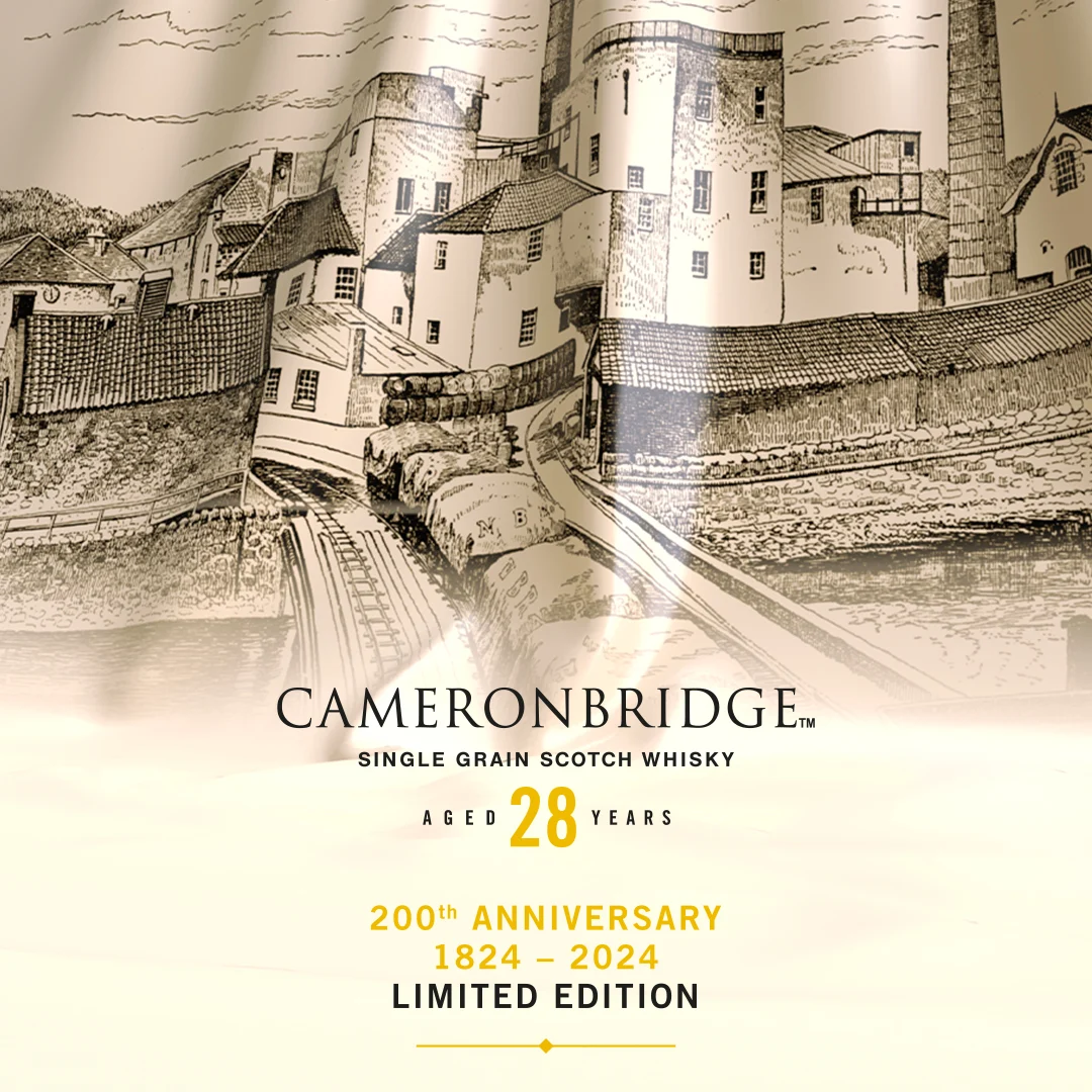 Cameronbridge 200th Anniversary Single Grain Scotch Whisky, potloodscetch van de distilleerderij