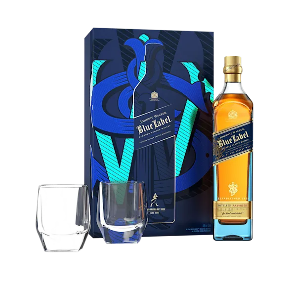 2022 Edition - Johnnie Walker Blue Label Blended Scotch Whisky 70cl Giftpack with 2 Crystal Glasses