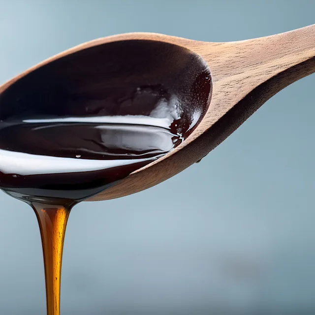 A wooden spool dripping a homemade sauce