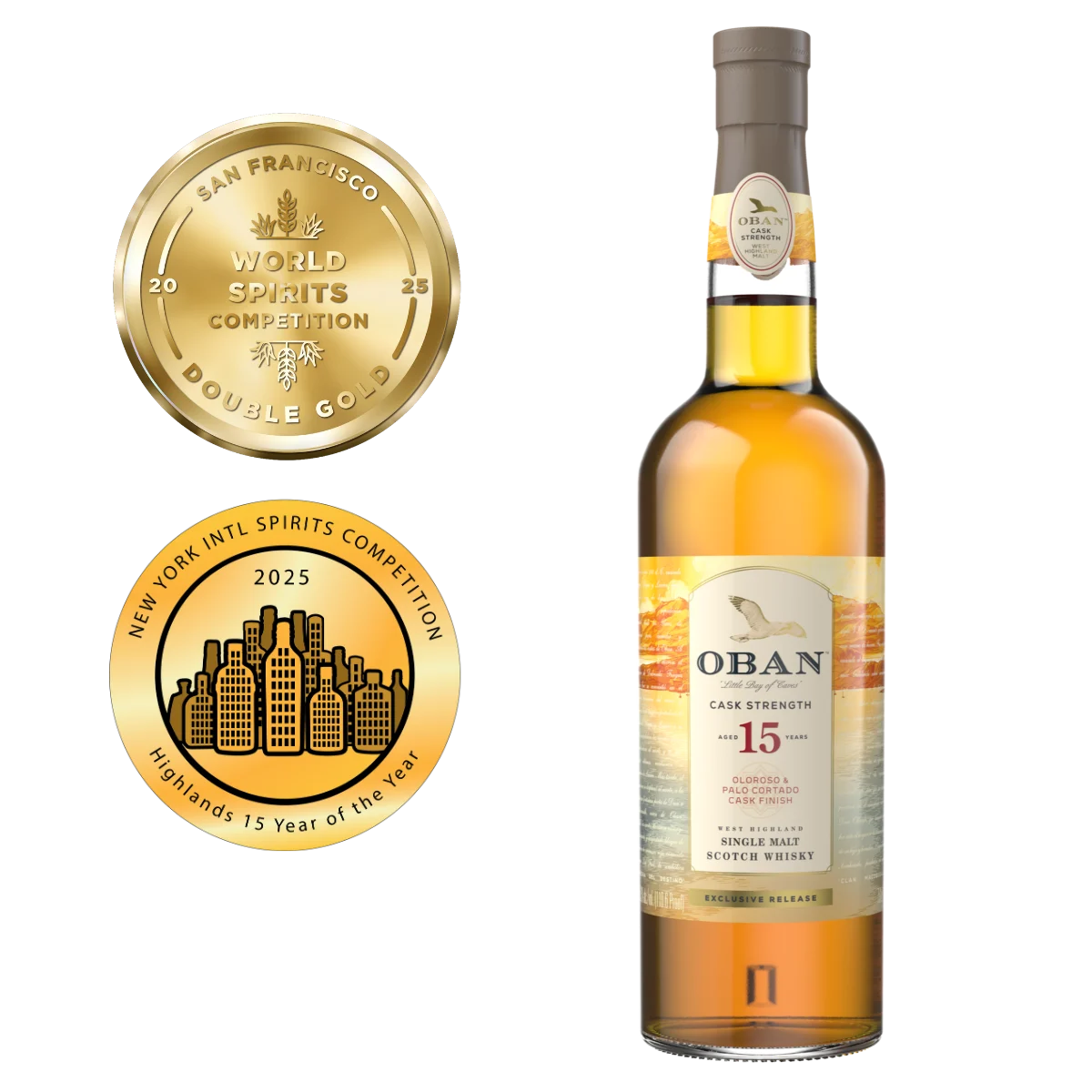 Oban 15 San Francisco World Spirits Competition Double Gold 2025, New York International Spirits Competition Double Gold 2025
