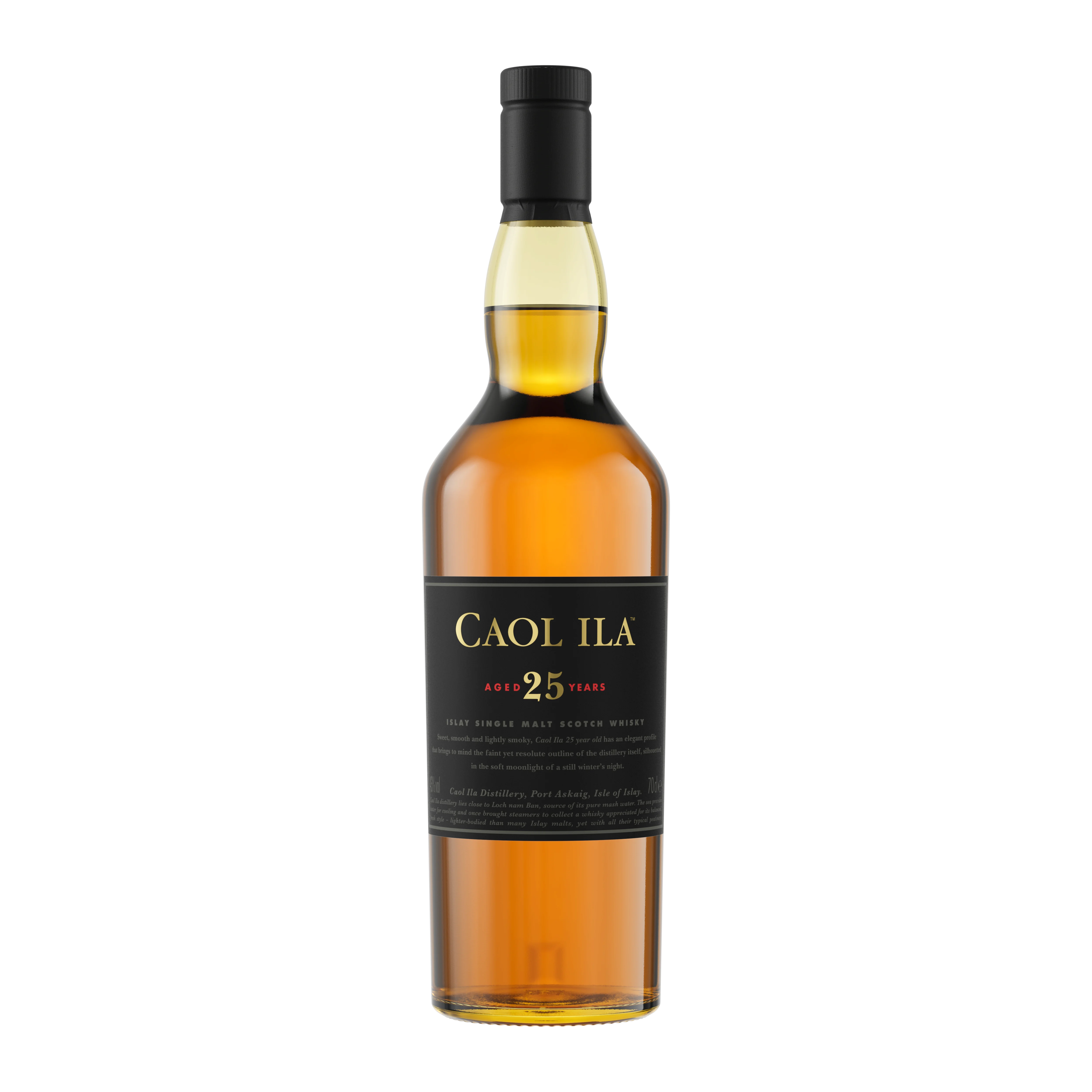 Caol Ila 25 Year Old Single Malt Scotch Whisky, 70cl - Front of bottle