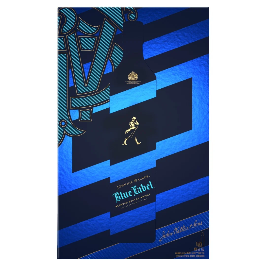A giftpack of Johnnie Walker Blue Label comes with 2 x Crystal Glasses
